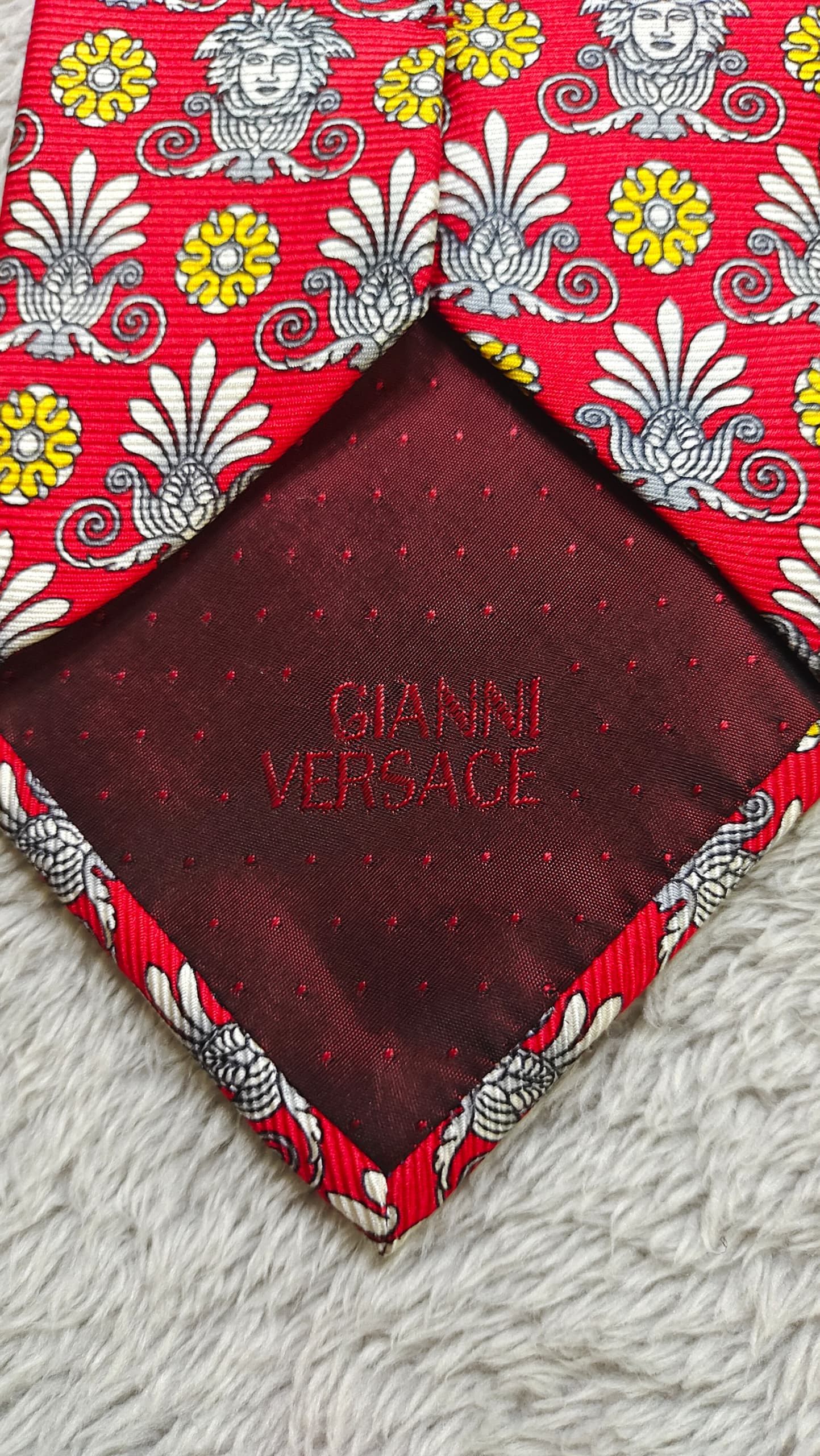 Versace Gianni Versace Red Tie Medusa Head & Baroque Floral Pattern Size ONE SIZE - 7 Thumbnail