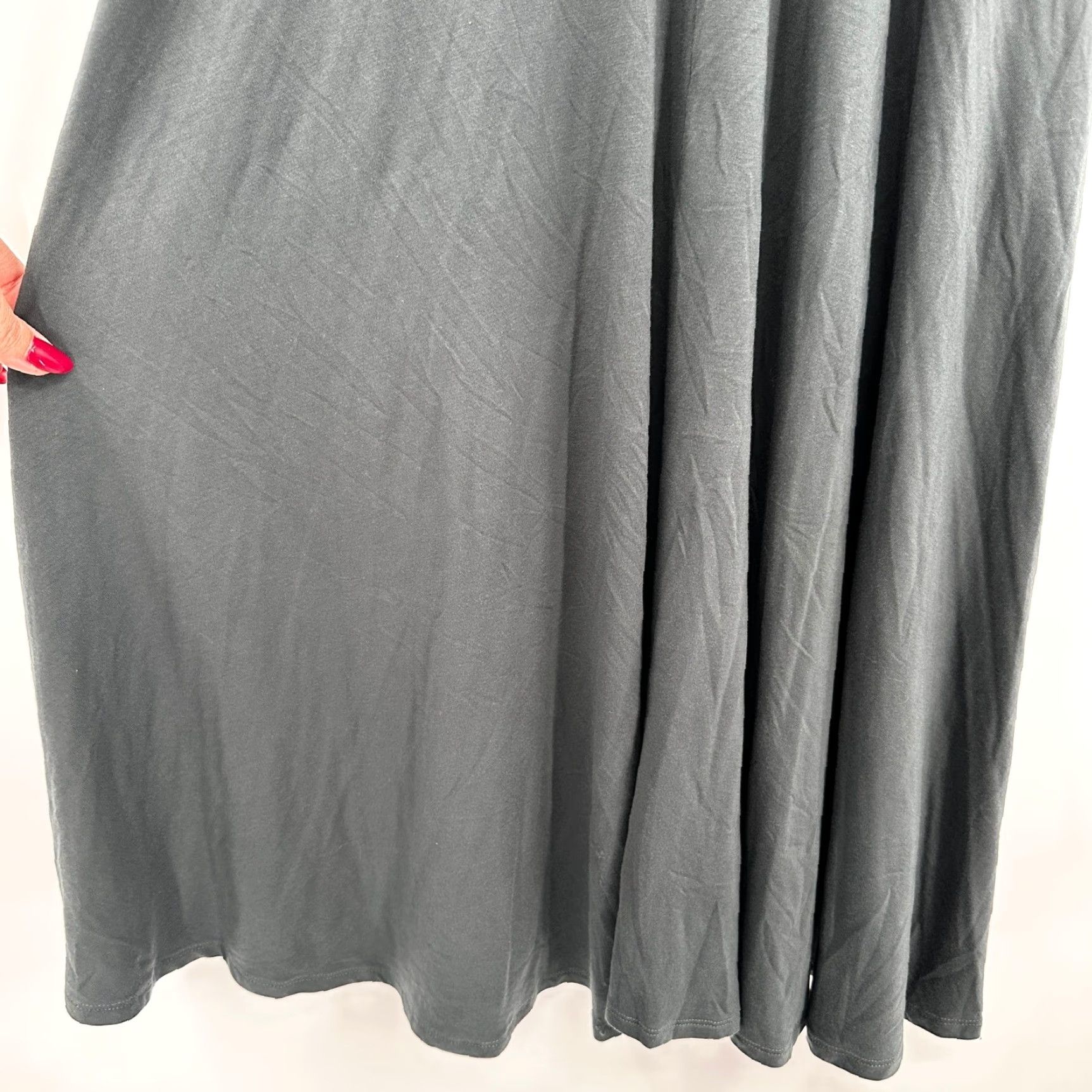 Quince Tencel Jersey Fit & Flare Midi Dress Dark Olive Green S Sleeveless  Pockets Stretch Lightweight