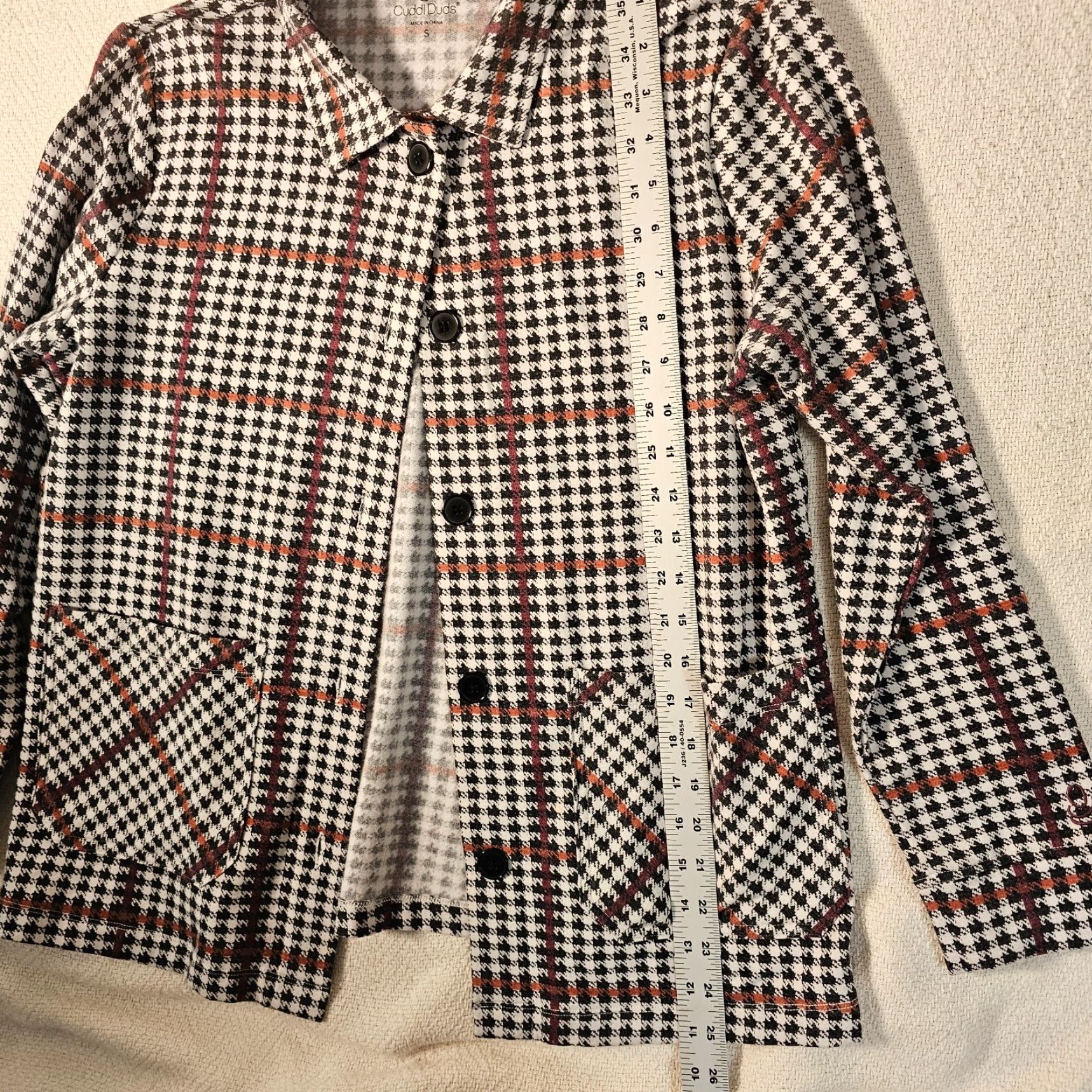 Vintage VINTAGE Cuddl Duds Comfortwear Button Front Jacket Fig Houndstooth Black White Size S Women Size S / US 4 / IT 40 - 4 Thumbnail