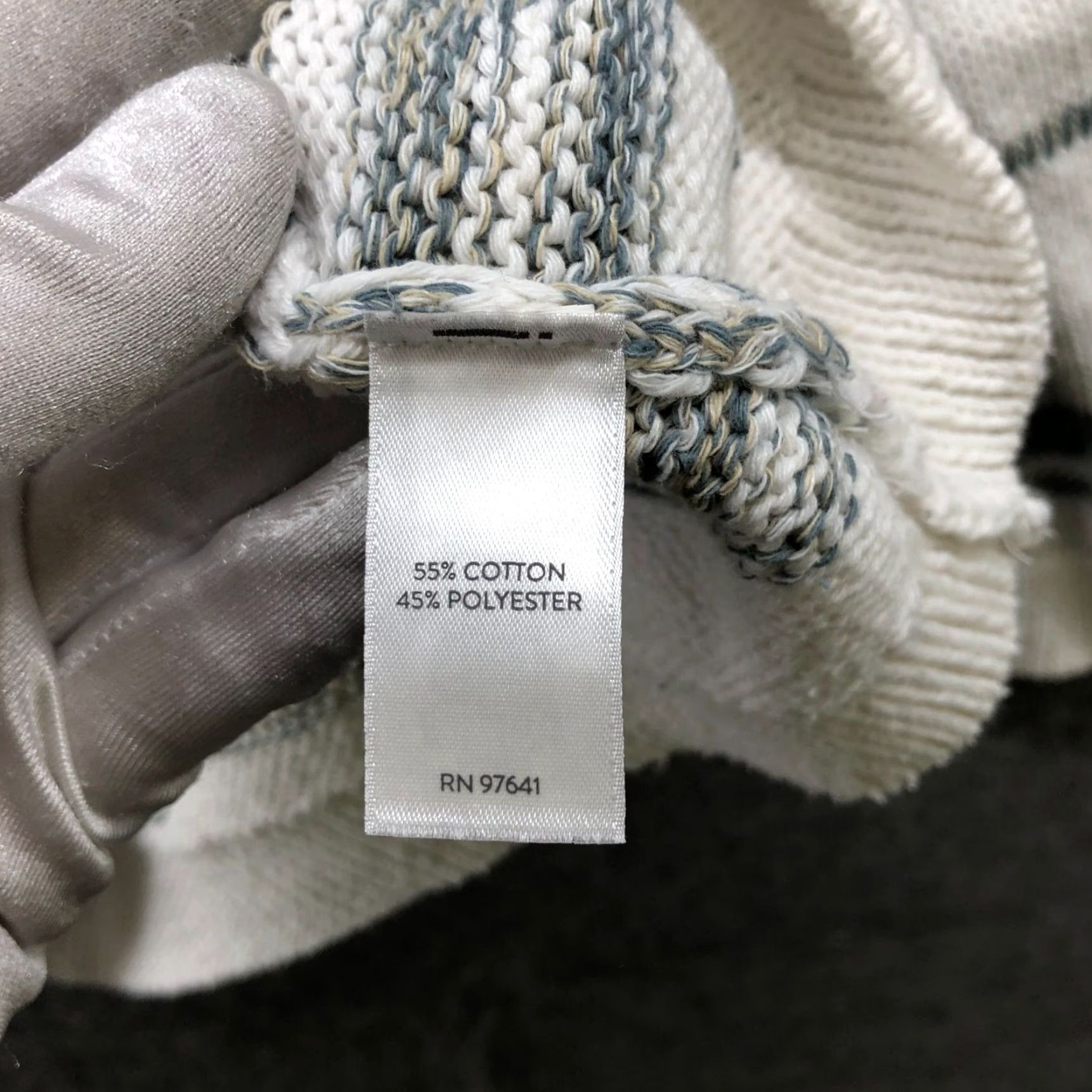 J. Jill VINTAGE J. Jill Cotton Sweater Womens M Scoop Neck Knit White Gray Stripe Pullover Size M / US 6-8 / IT 42-44 - 6 Thumbnail