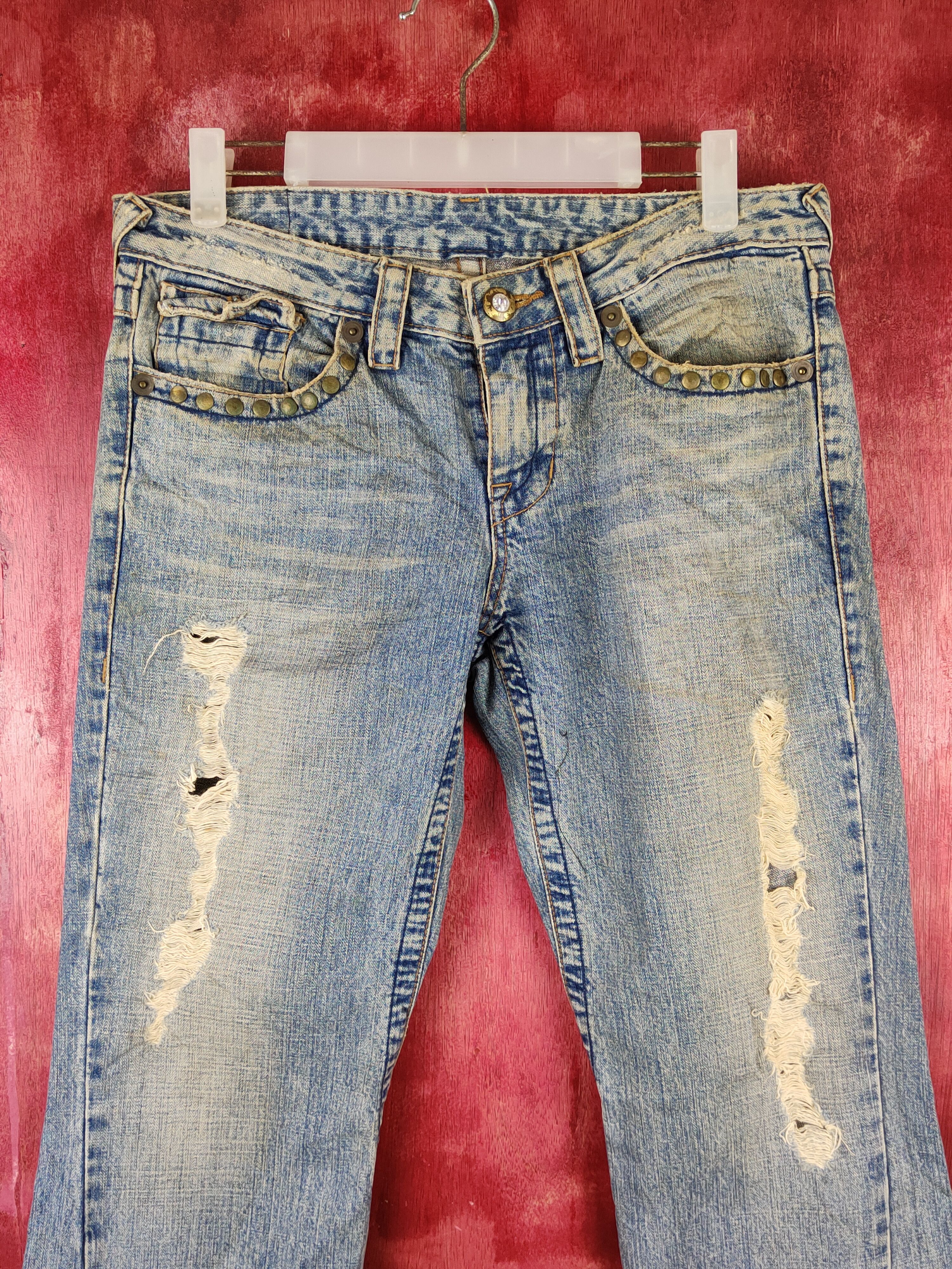 Japanese Brand Peace on Mars Faded bootcut Distressed ripped Denim #S1525 Size 30" / US 8 / IT 44 - 2 Thumbnail