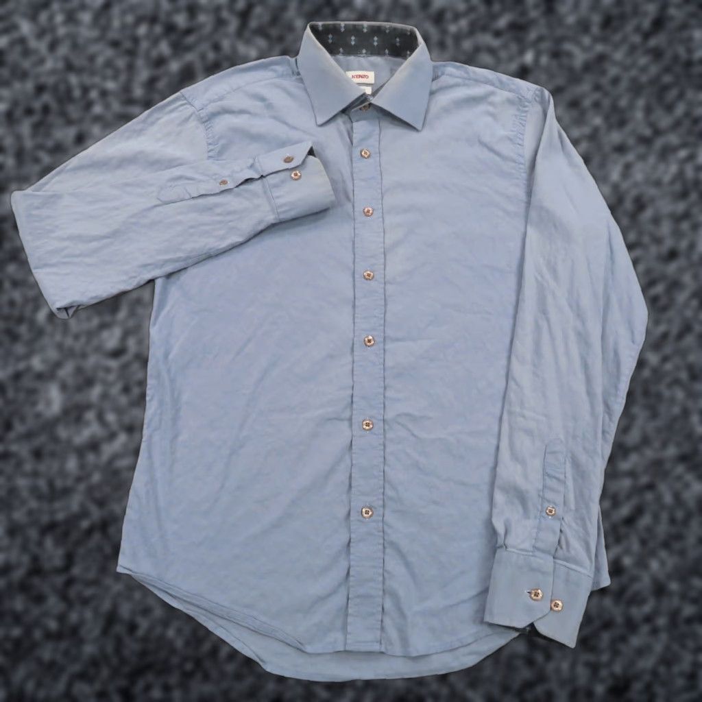 Kenzo KENZO Shirt Mens Slim 42 Button Up Long Sleeve Collared Jacquard Poplin Blue 16.5 Size US XL / EU 56 / 4 - 1 Thumbnail