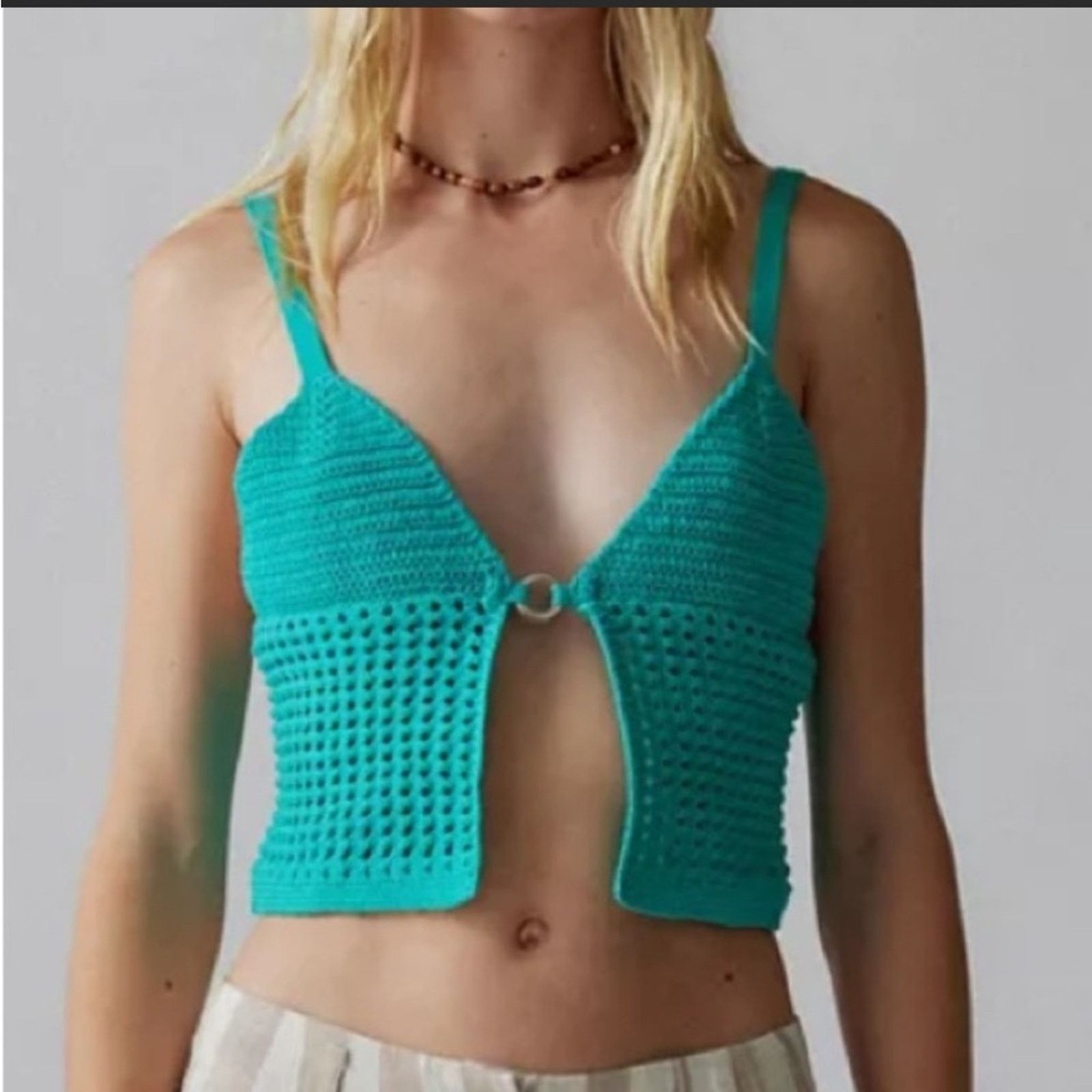 Urban Outfitters Urban Outfitters | Goldie teal open front sweater NWT L Size L / US 10 / IT 46 - 1 Thumbnail