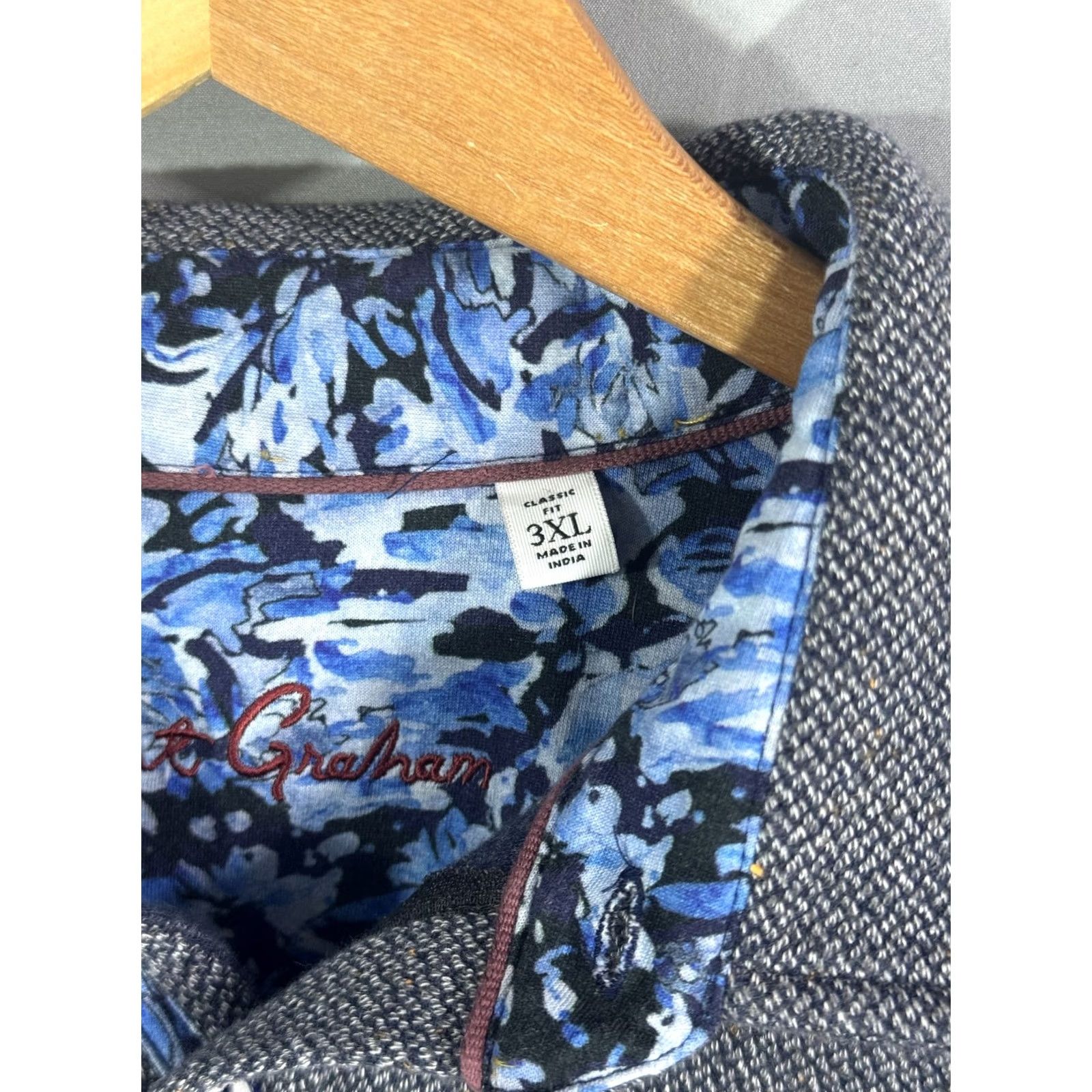 Robert Graham Robert Graham Sweater Mens 3XL Gray Button Up Classic Fit Knit Blue Floral Trim Cardigan Knit Shirt Mens Size US XXL / EU 58 / 5 - 4 Thumbnail