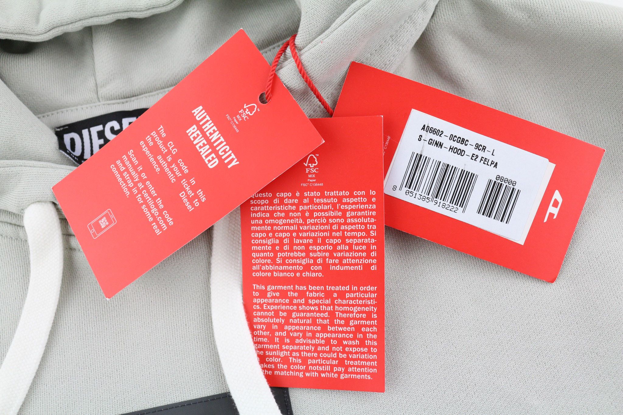 Diesel S-Ginn-Hood-E2 Men Hoodie L Grey Pullover Kangaroo 40110 Size US L / EU 52-54 / 3 - 7 Thumbnail