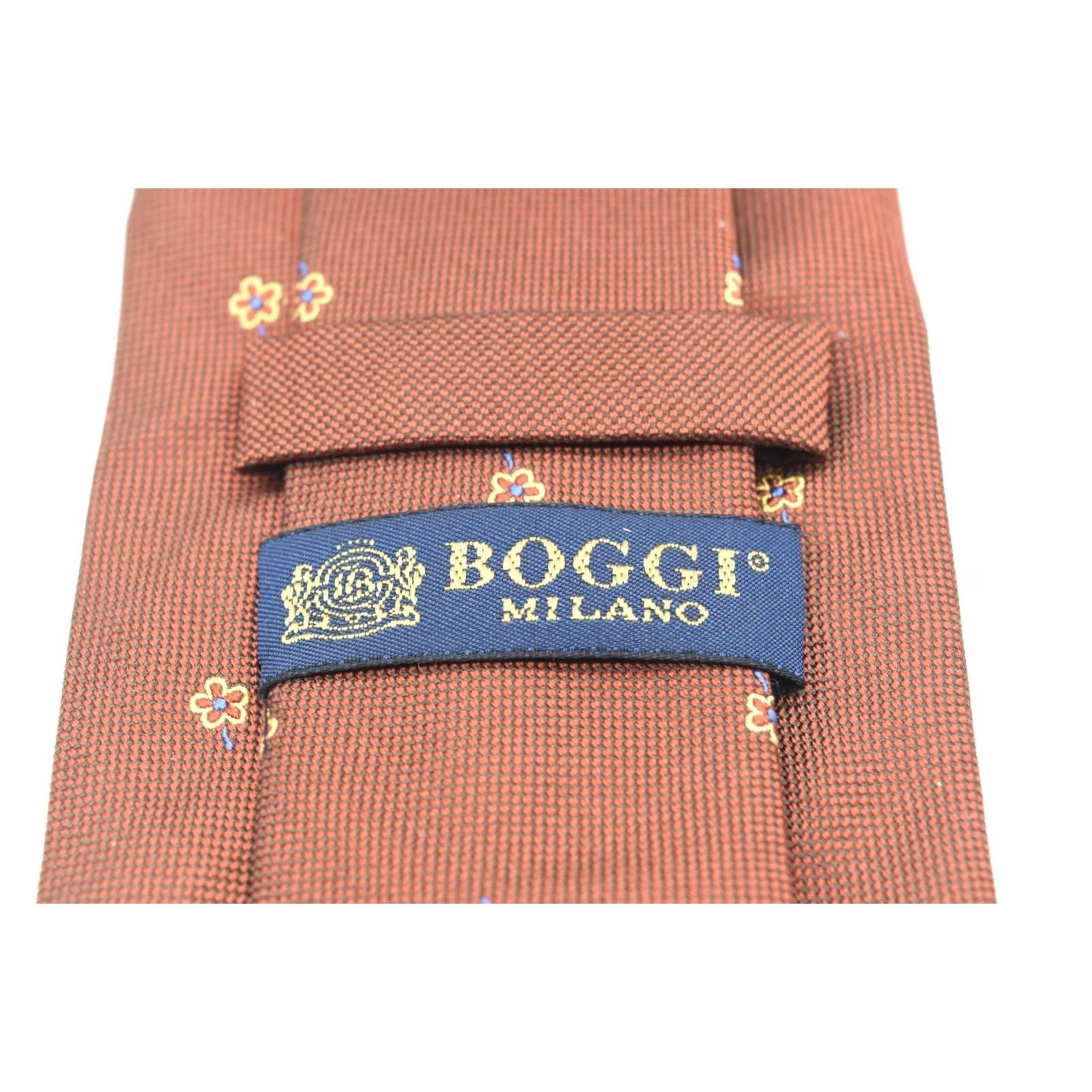 Vintage BOGGI Milano Neck Tie Mens Orange Mini Floral 100% Silk Classic Size ONE SIZE - 5 Thumbnail