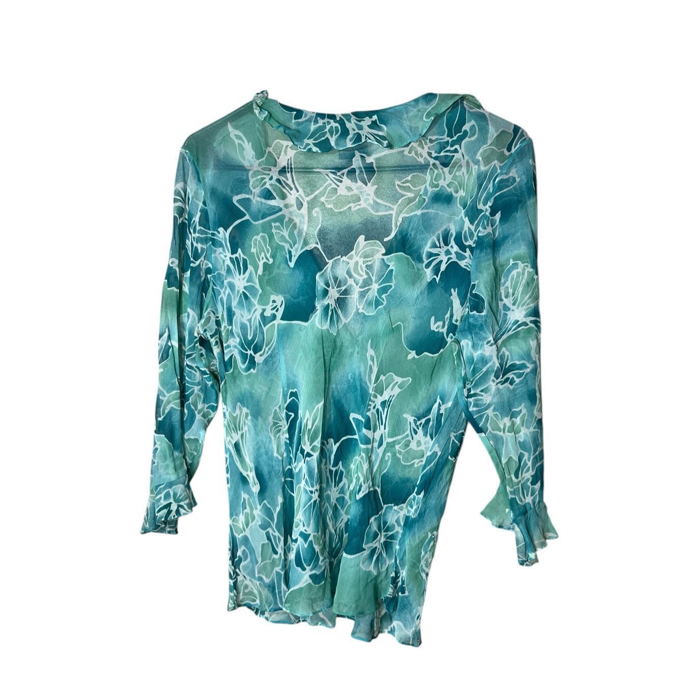 Other Vintage Y2K ECI New York Blue Floral Print Silk Chiffon Ruff Size XL / US 12-14 / IT 48-50 - 6 Thumbnail