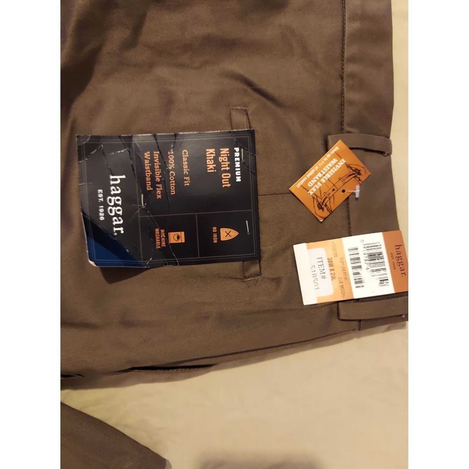 Haggar Haggar Pants Mens Dress Pants 36x29 Khaki Polyester Cotton Flat Front Straight Inseam 29in Slim Classic Chino Slack Beig e? Size US 36 / EU 52 - 2 Thumbnail