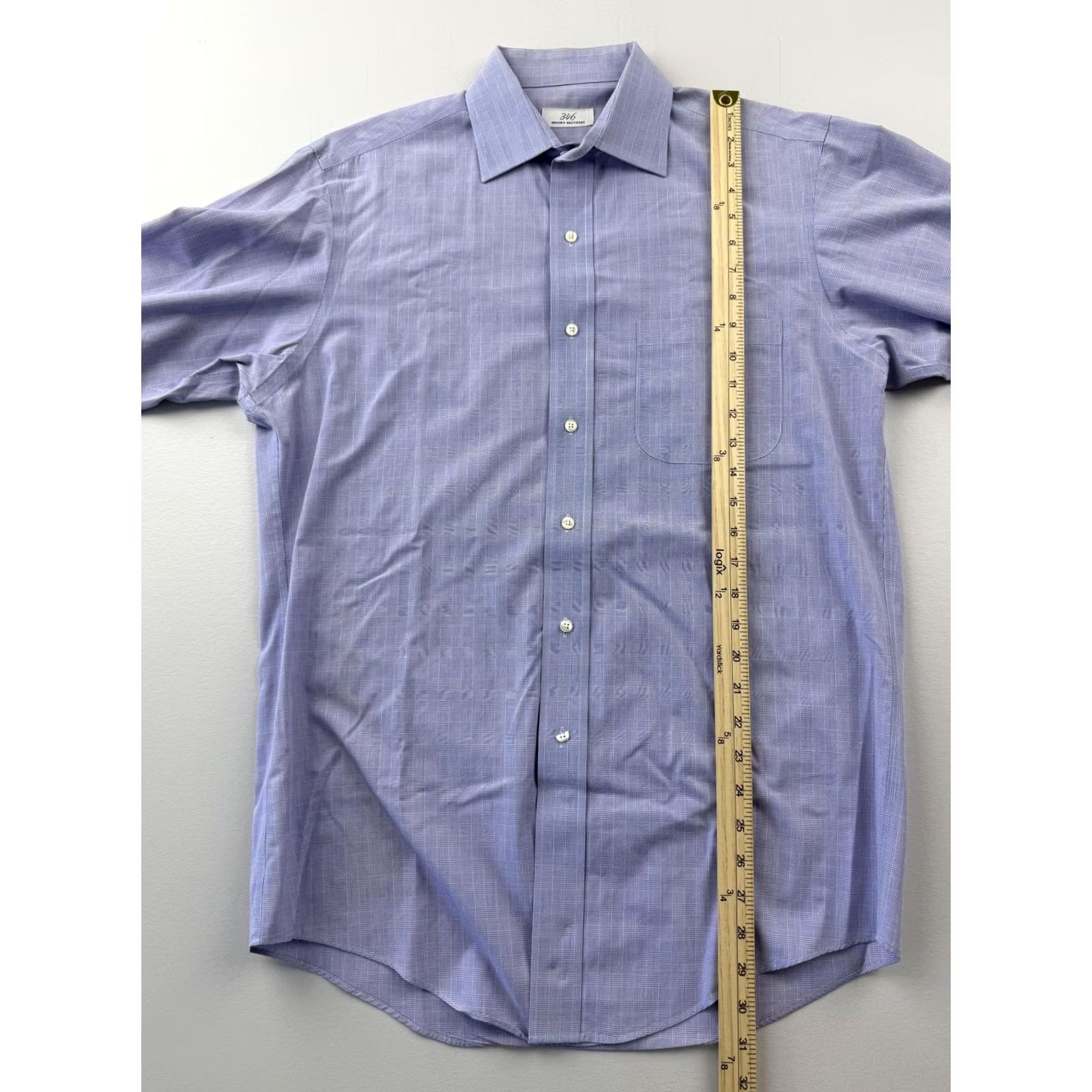 Brooks Brothers Brooks Brothers Dress Shirt Mens 15 32/33 Blue Check Non-Iron French Cuff Cotton Shirt Mens Regular Long Sleeve Button Neck 15 Size 40R - 4 Thumbnail