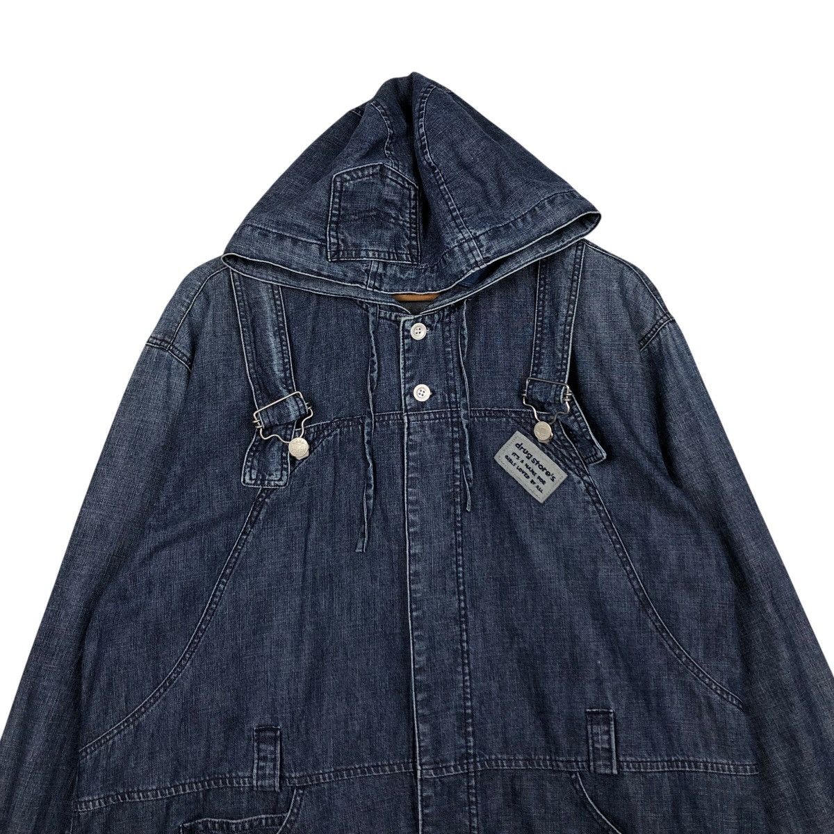 Japanese Brand 📌Vintage Biker Denim Jacket Drug Store's Big Logo Design Size US M / EU 48-50 / 2 - 4 Thumbnail