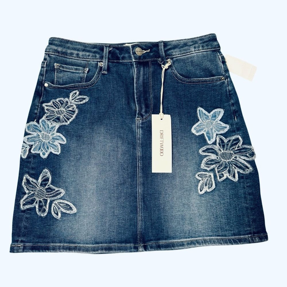 Other NWT New $148 Driftwood Embroidered Denim Mini Skirt Size 26 Size 26" / US 2 / IT 38 - 3 Thumbnail