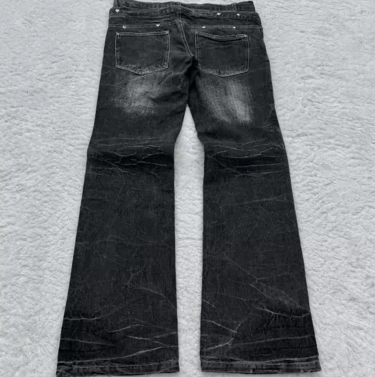 Japanese Brand Y2K Washed Flared Double Waisted Lace Up Jean Size US 32 / EU 48 - 2 Thumbnail