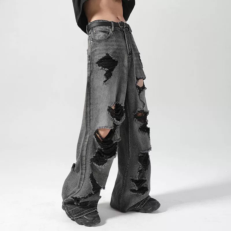 Vintage Men's loose distressed wide-leg straight ripped jeans Size US 32 / EU 48 - 3 Thumbnail