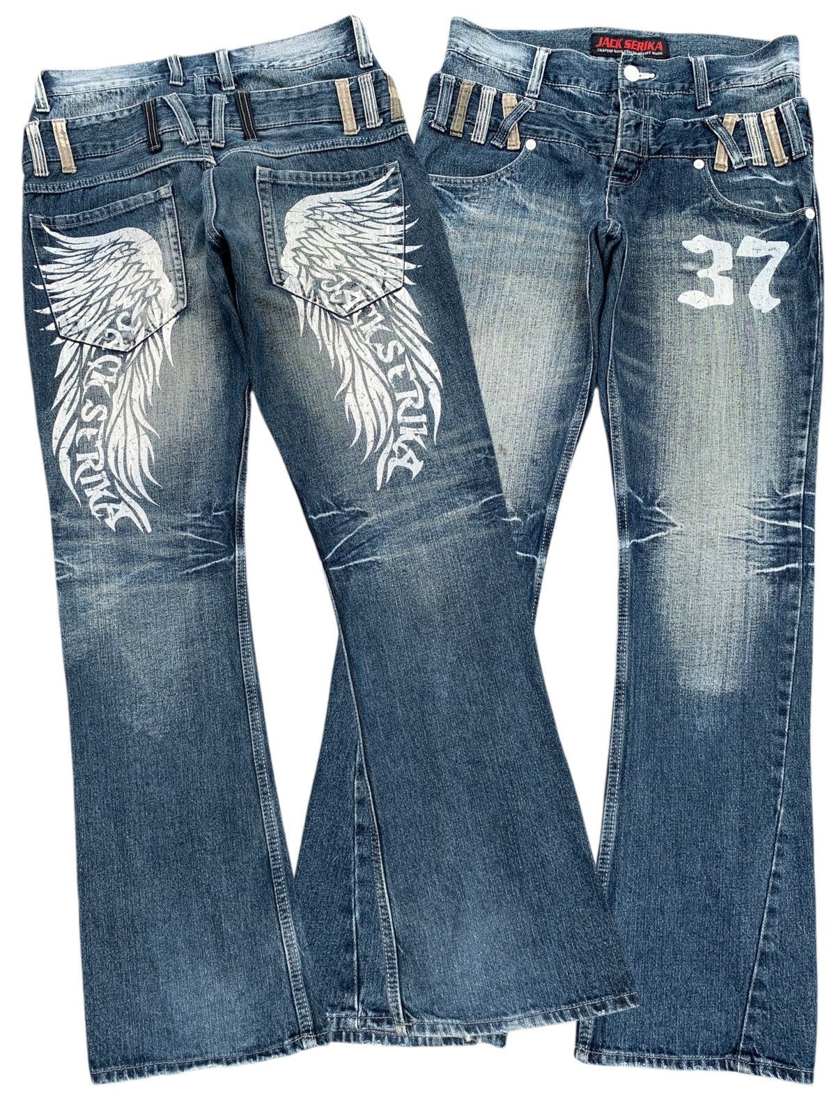 Tornado Mart FLARE JACK SERIKA DOUBLE WAIST WING PUNK DISTRESSED DENIM Size US 32 / EU 48 - 1 Thumbnail