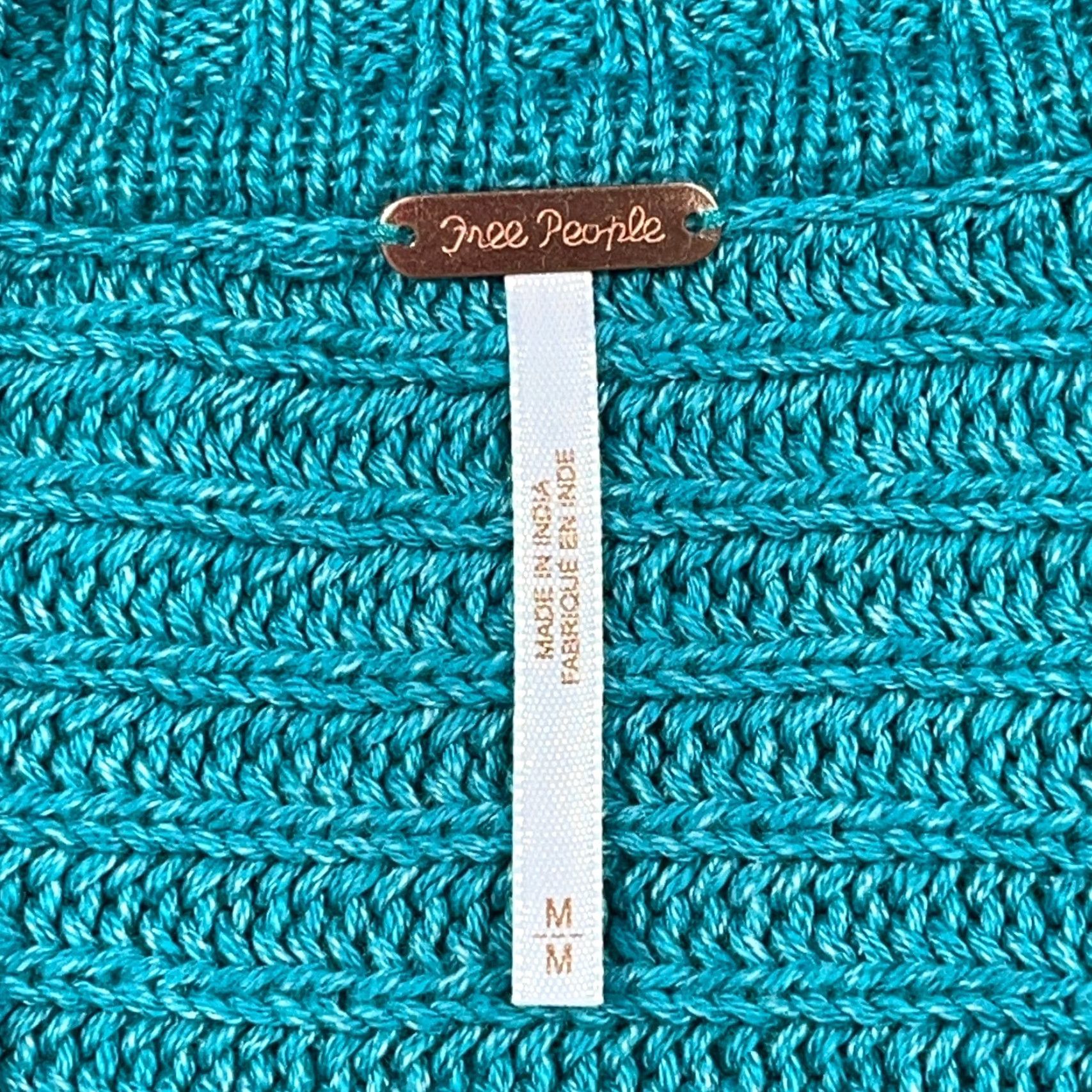 Free People VINTAGE Free People Marlie Sweater Shirt Women M Teal Slouchy Knit Drop Shoulder Collared Oversized Fringe 90s Bohemian Retro University Casual Size M / US 6-8 / IT 42-44 - 5 Thumbnail