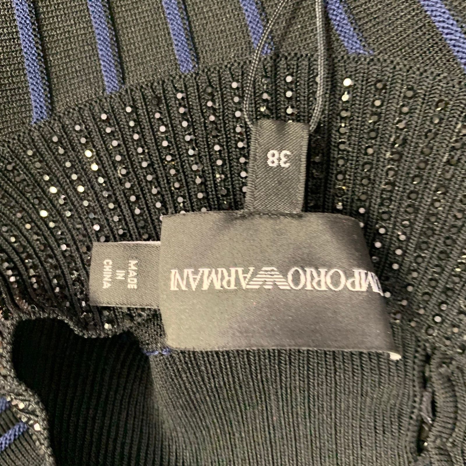 Emporio Armani Size S Black Navy Viscose Blend Stripe Mock Neck Dress Top Size S / US 4 / IT 40 - 6 Thumbnail