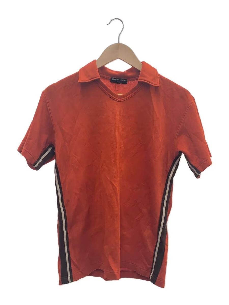 image of Comme Des Garcons x Comme Des Garcons Homme Striped Open Collar Polo Shirt in Orange (Size Small)
