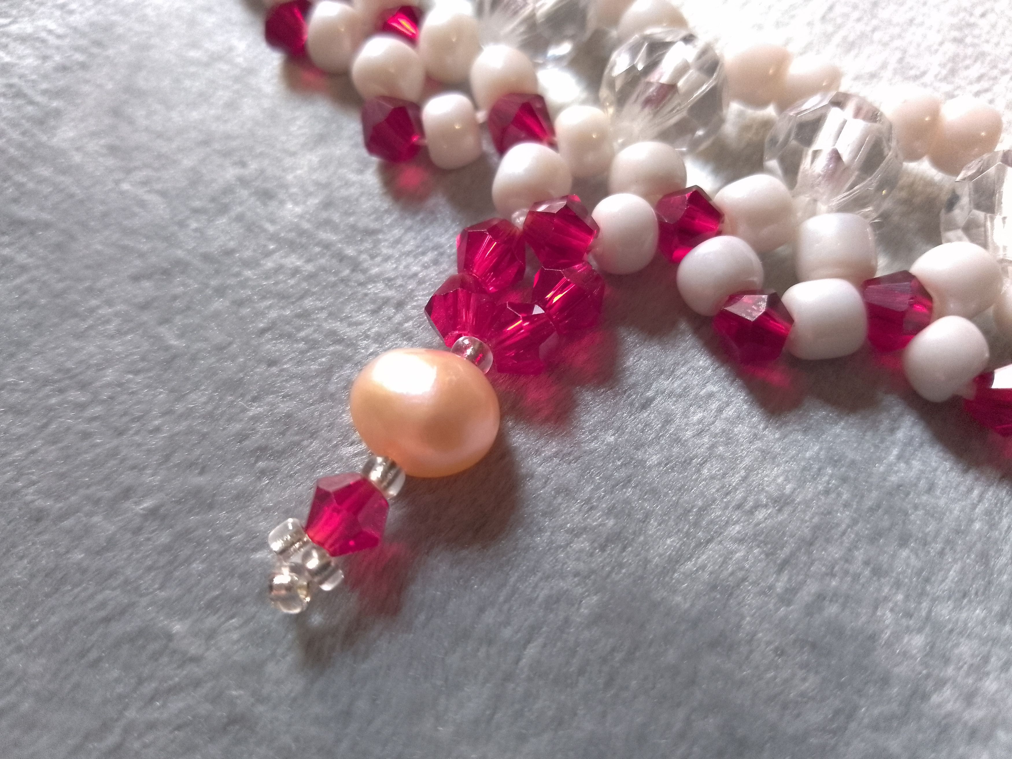 Handmade Elegant Necklace Ivory red with river pearl pendant Size ONE SIZE - 3 Thumbnail