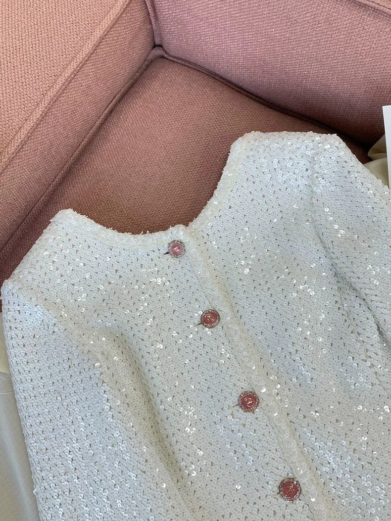 Chanel Chanel 22S white sequin color sleeve heavy industry jacket Size XXS / US 00 / IT 34 - 2 Thumbnail