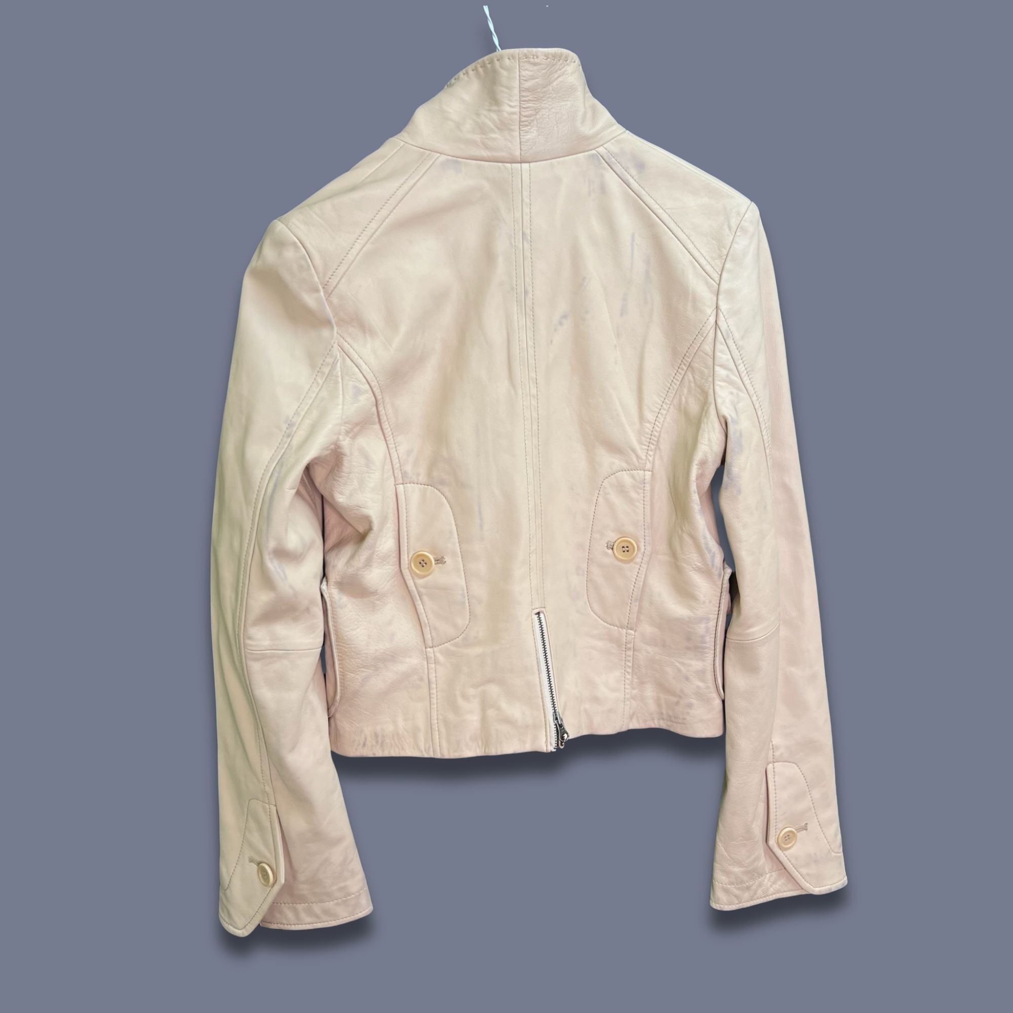 Bcbgmaxazria BCBGMAXAZRIA Beige Leather Motorcycle Jacket Blazer - Size S Size S / US 4 / IT 40 - 3 Thumbnail