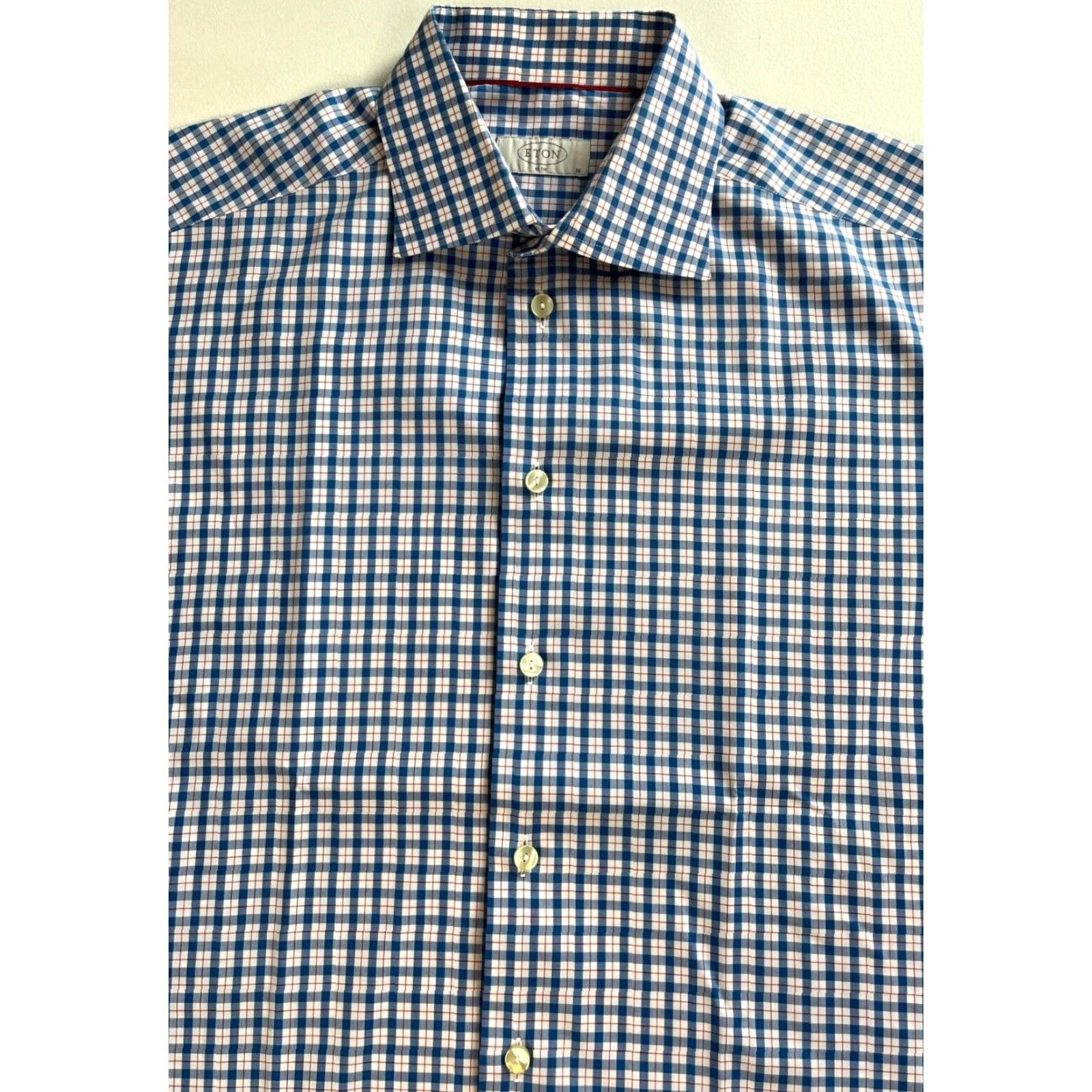 Eton Eton Dress Shirt Slim Check 41/16 Men’s Button-Up Long Sleeve Multicolor, Navy/White, Size 41/16, Regular, Men's Shirt Size 42R - 2 Thumbnail