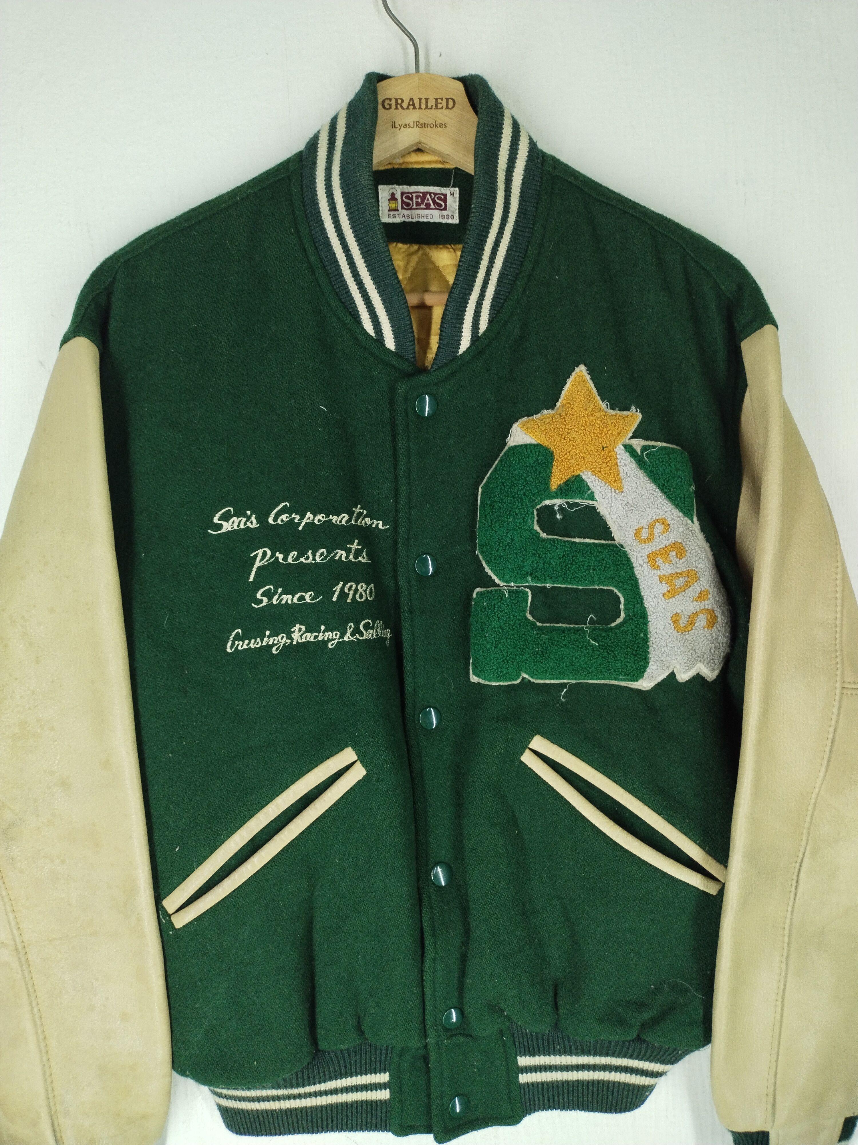 Vintage 80's Sea's Racing Varsity Leather/Wool Jacket Size US M / EU 48-50 / 2 - 2 Thumbnail