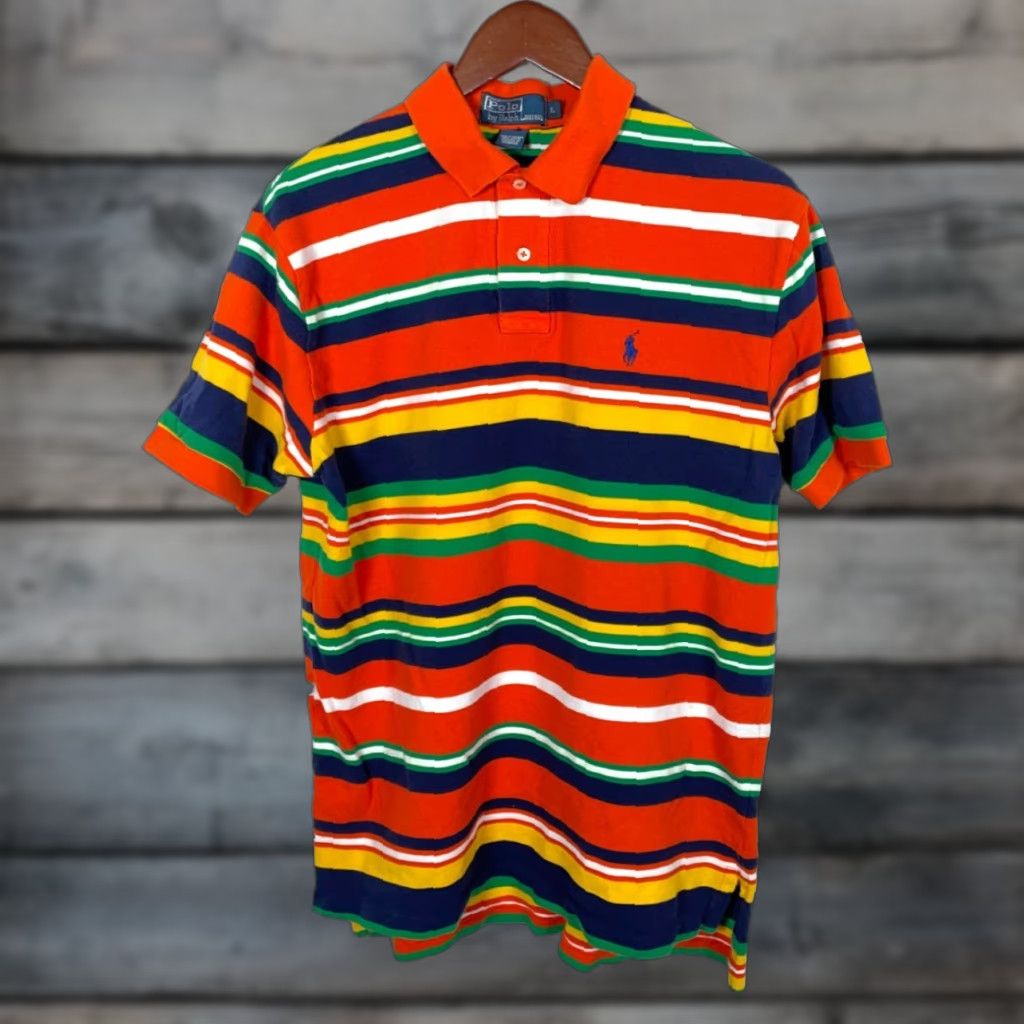 Polo Ralph Lauren Polo Ralph Lauren Polo Shirt Men Large Orange Yellow Stripe Pique Cotton Polo Shirt Mens Large Orange Yellow Stripe Polo Ralph Lauren Size US L / EU 52-54 / 3 - 1 Thumbnail