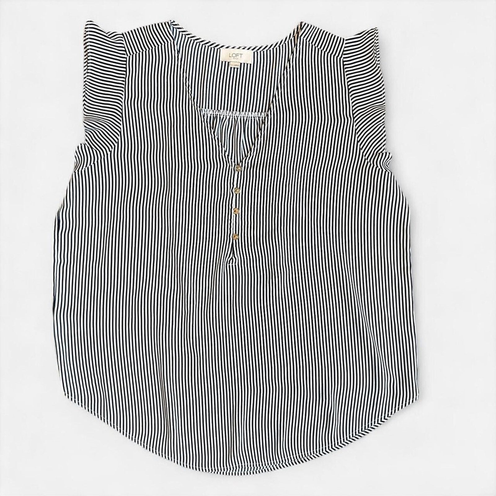 Ann Taylor oversize black white stripe referee sleeveless blouse Size L / US 10 / IT 46 - 7 Thumbnail