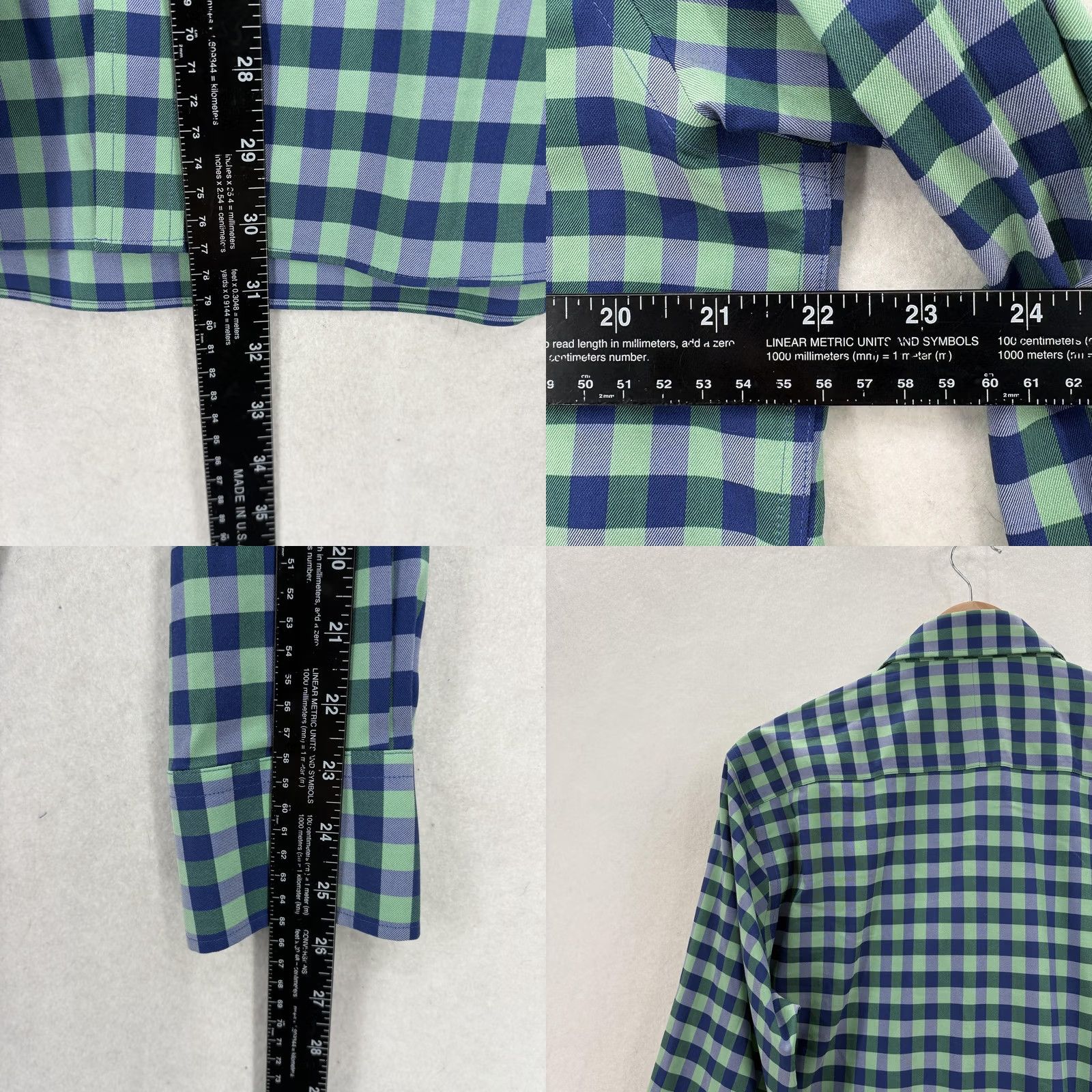Vintage Twillory Dress Shirt Mens 15.5 34/35 Green Gingham Classic Stretch Performance Shirt Size 42R - 8 Thumbnail
