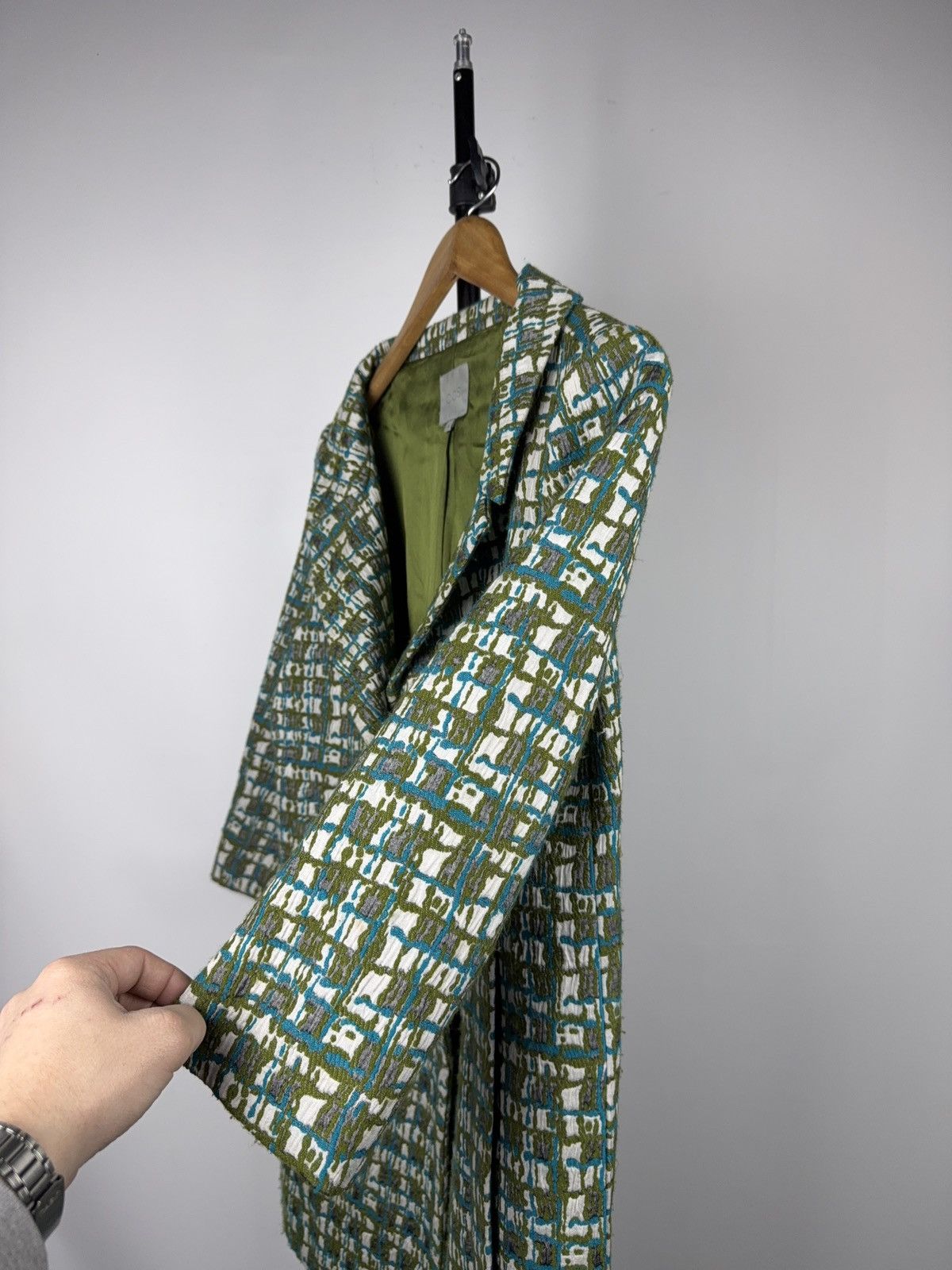 Cos COS Textured Jacquard Coat Green Abstract Pattern SZ 36 S/M Size S / US 4 / IT 40 - 3 Thumbnail