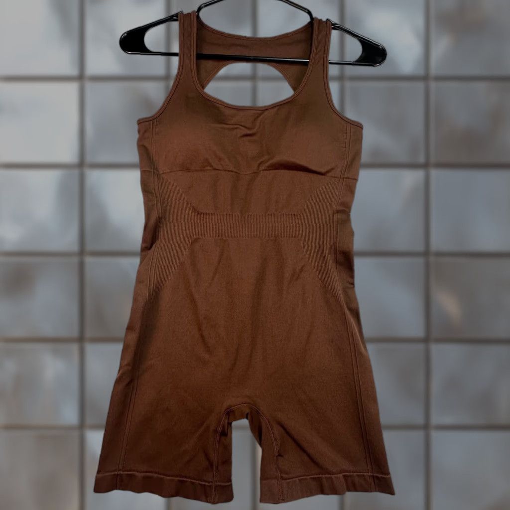 Vintage Aagroste Romper Women's S Ribbed Athletic Brown Racerback One-Piece Activewear Size 28" / US 6 / IT 42 - 1 Thumbnail