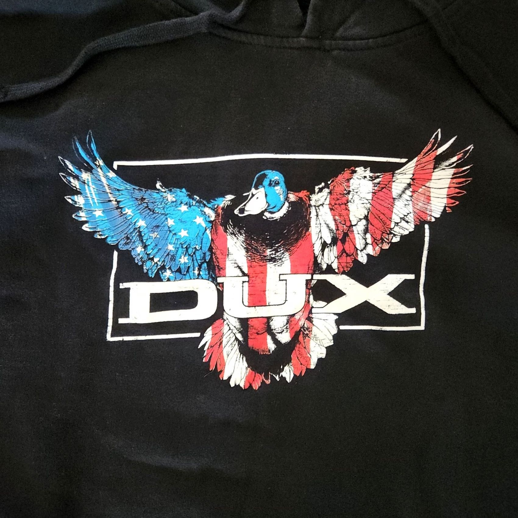 Vintage Dux Waterfowl Co Hoodie Mens Large Black Mallard Flying USA American Flag Shirt Size US L / EU 52-54 / 3 - 5 Thumbnail