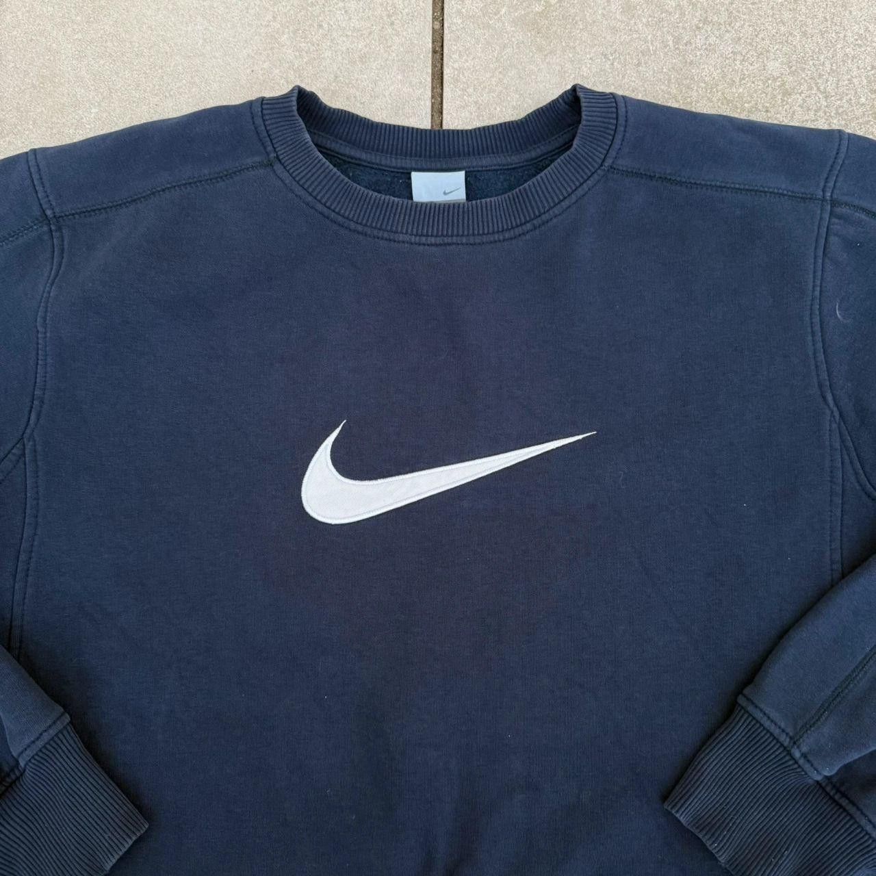 Nike Nike Vintage 90s Center Swoosh Sweaetshirt Navy Spellout Size US L / EU 52-54 / 3 - 6 Thumbnail