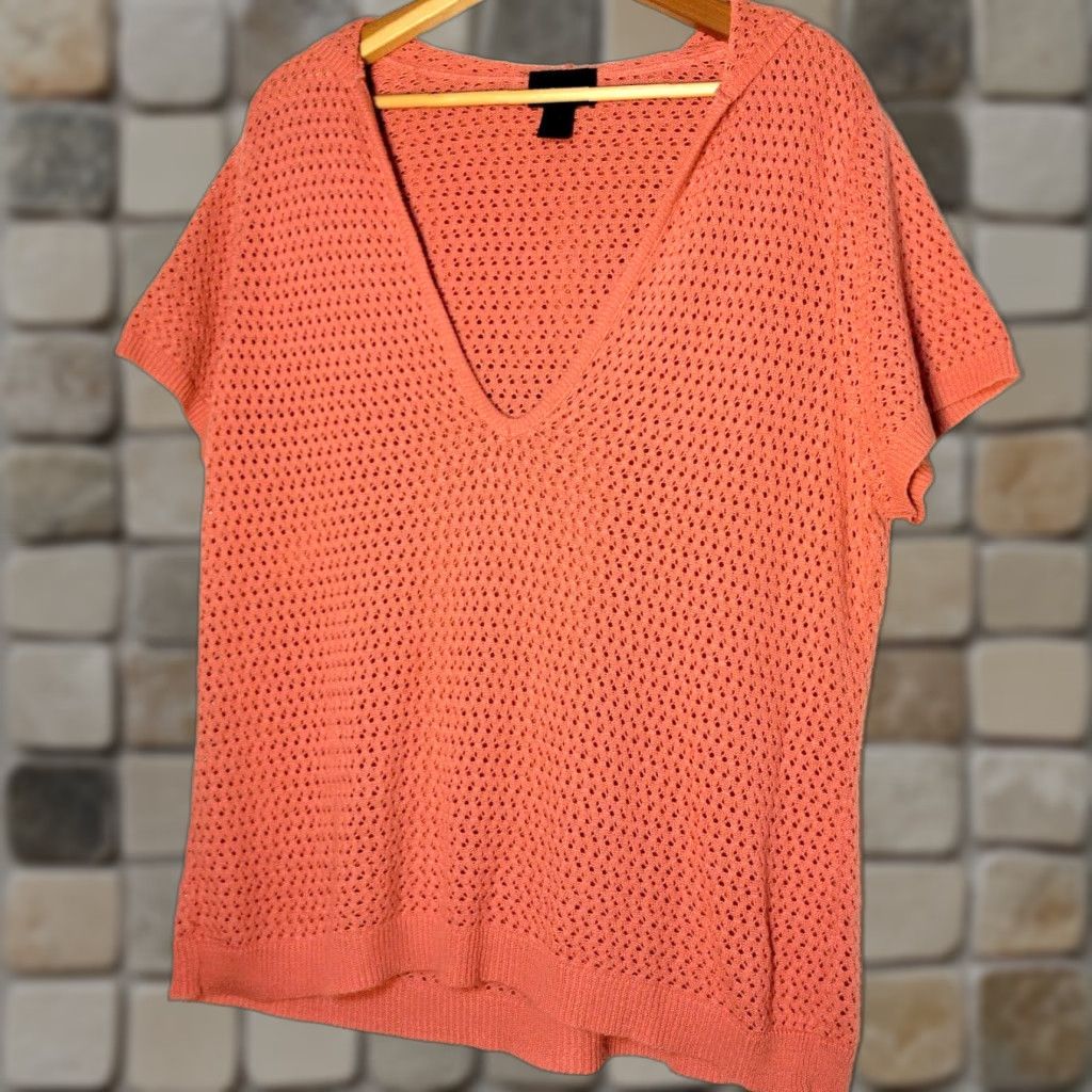 Vintage VINTAGE Lane Bryant Women's Sweater Shirt Plus Size 22/24 Hooded Open-Knit Short Sleeve Pink Pullover Casual Fall Winter Spring Summer Size 3XL / US 20-22 - 1 Thumbnail