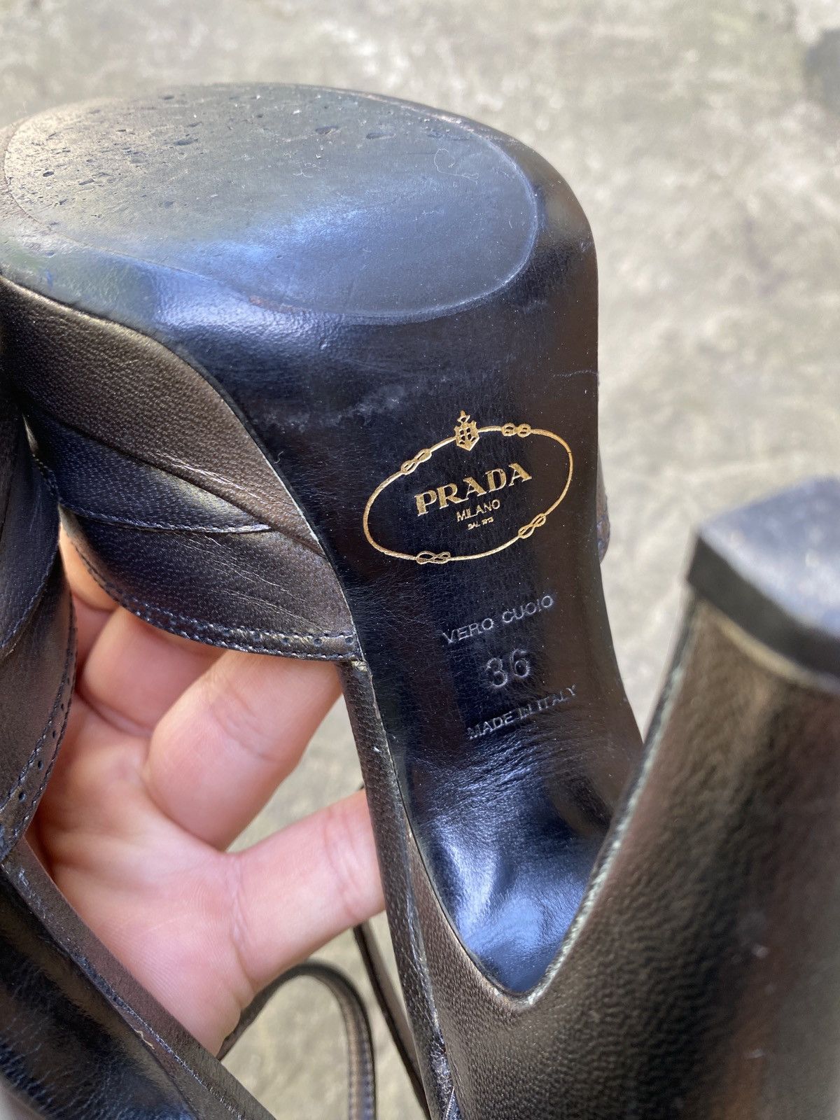 Prada Metallic Leather Peep Toe Platform Heels Ankle Strap