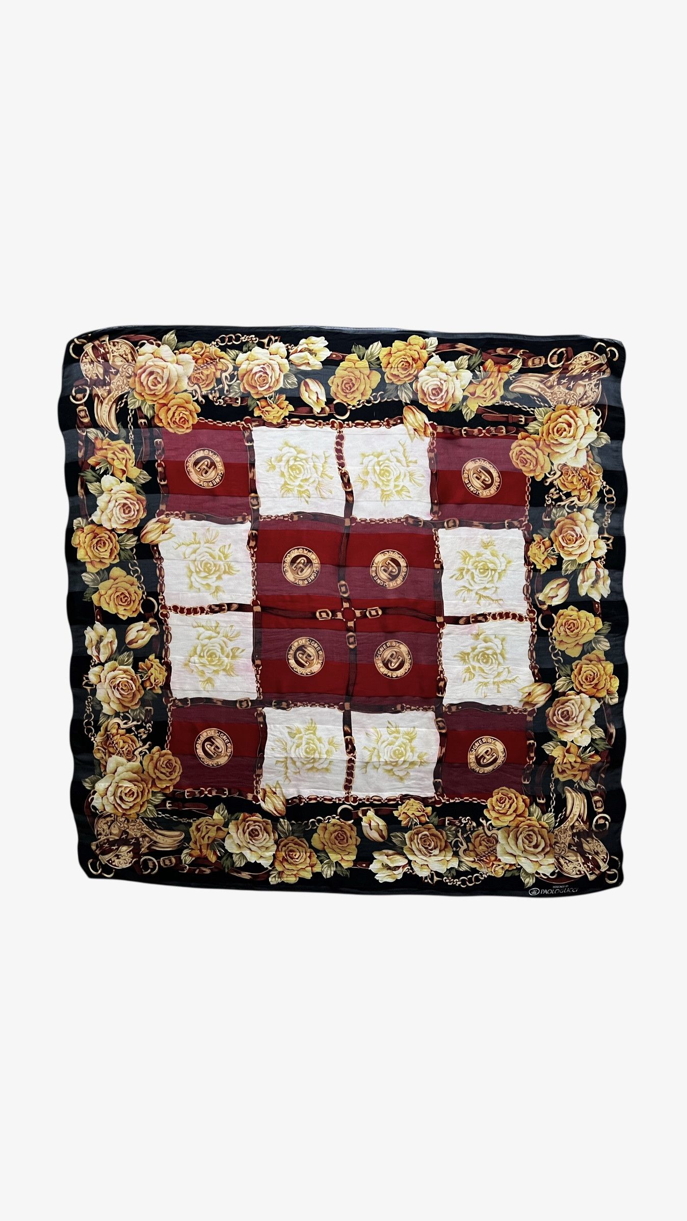 Paolo Gucci Vintage 80s Paolo Gucci Equestrian Buckle Floral Silk Scarf Size ONE SIZE - 1 Thumbnail