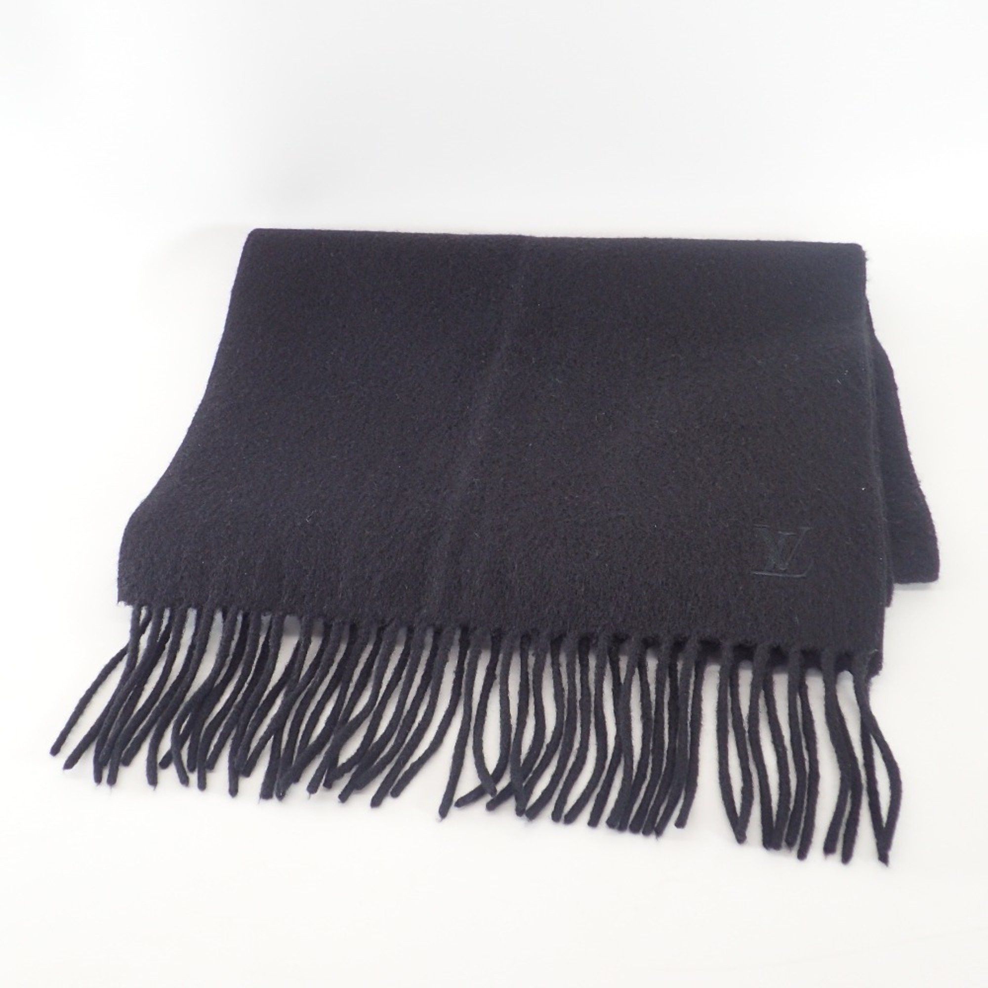 image of Louis Vuitton 2014 M75362 Echarpe Geram Lv Embroidery 100% Cashmere Scarf Black, Women's