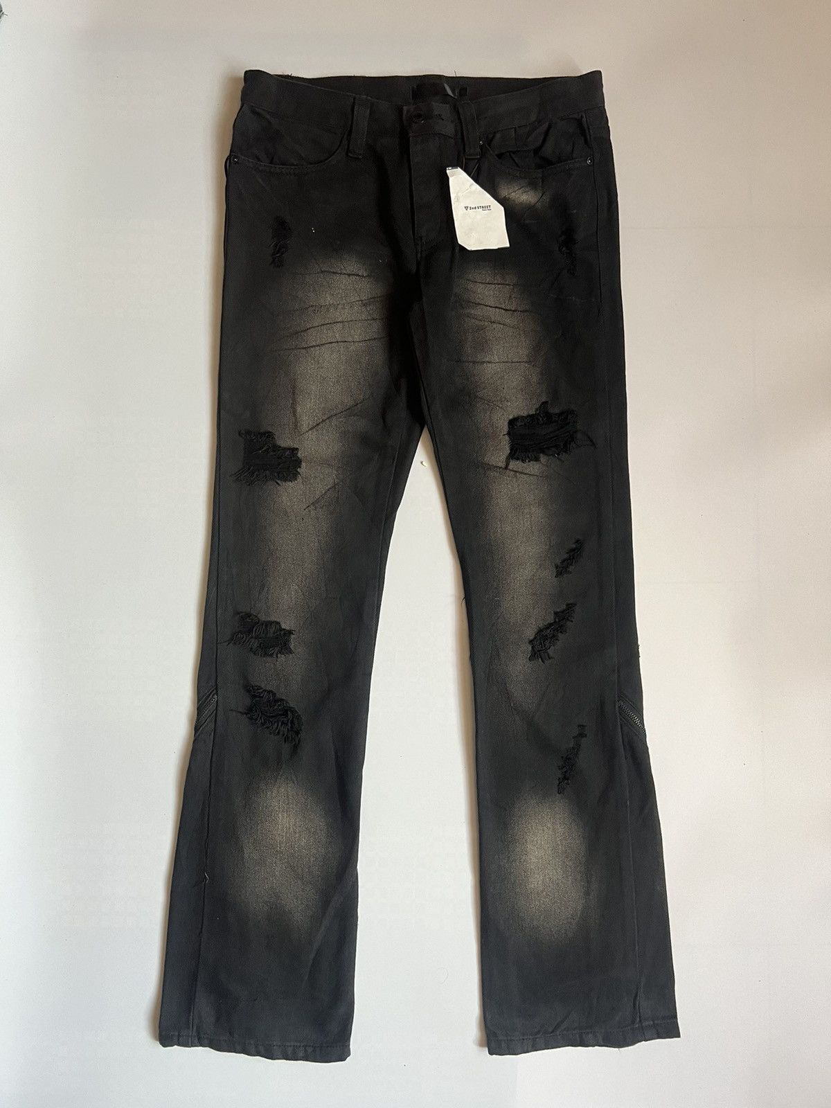 Japanese Brand Roshell Zipper Flare Bondage Distressed Denim Size US 31 - 1 Thumbnail