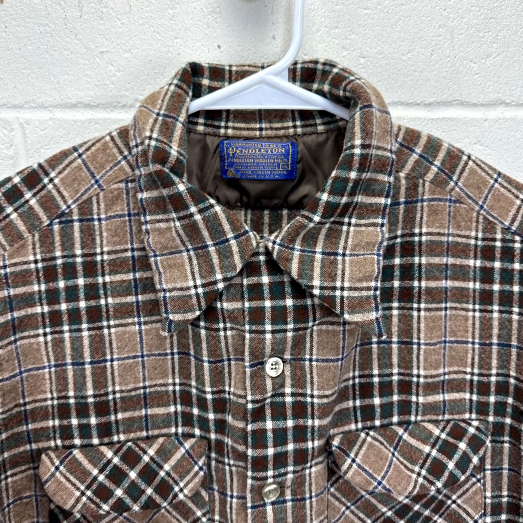 Pendleton VINTAGE Pendleton Shirt Mens XL Brown Flannel Plaid Button-Up Long Sleeve Wool Size US XL / EU 56 / 4 - 3 Thumbnail