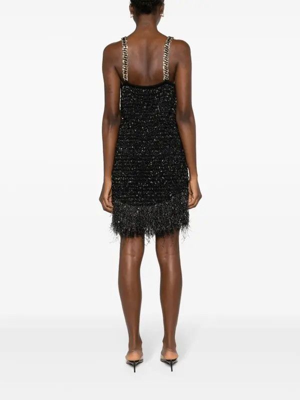 Balmain o1s1wg110825 Fringed Lurex Tweed Mini Dress in Black Size L / US 10 / IT 46 - 4 Thumbnail