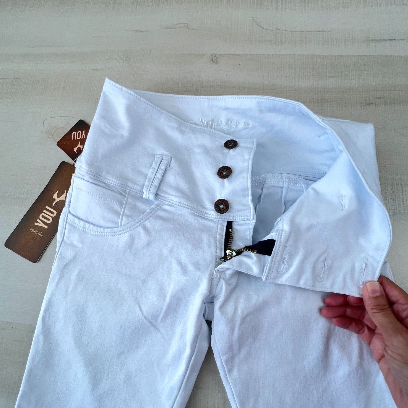 Vintage YOU Womens White Skinny Jeans Stretch 25 Waist Low Rise Casual Cotton Size 42" / US 20 - 3 Thumbnail