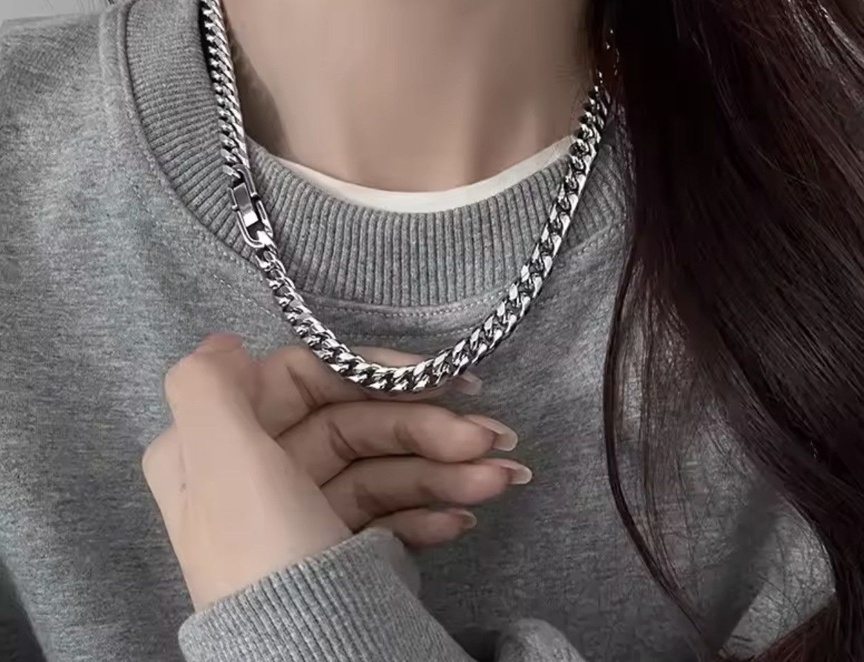 Jewelry 8 mm Width + 45 cm Stainless Steel Cuban Chain Necklace Size ONE SIZE - 6 Thumbnail
