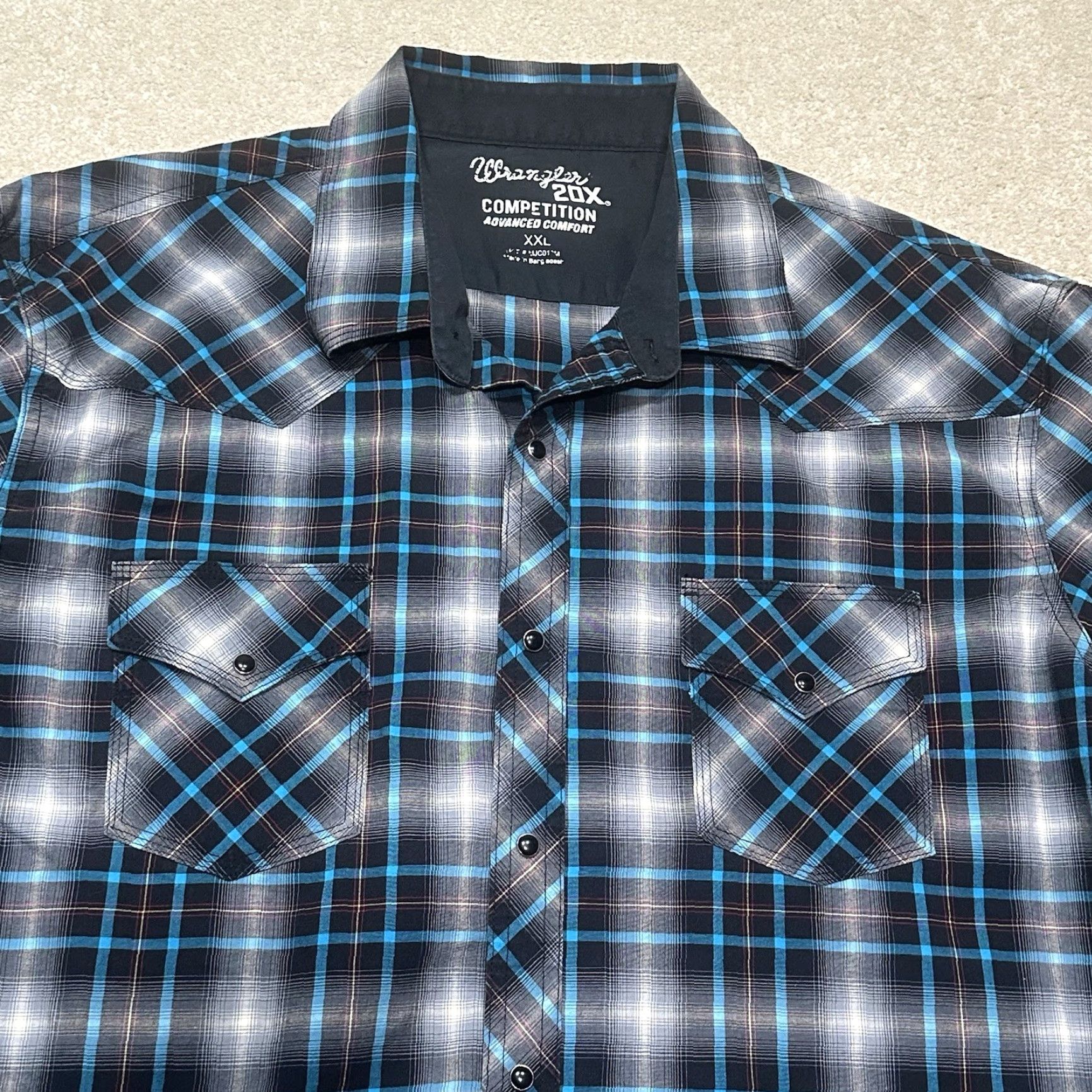 Wrangler Wrangler 20X Competition Pearl Snap Shirt Mens 2XL XXL Blue Plaid Size US XXL / EU 58 / 5 - 2 Thumbnail