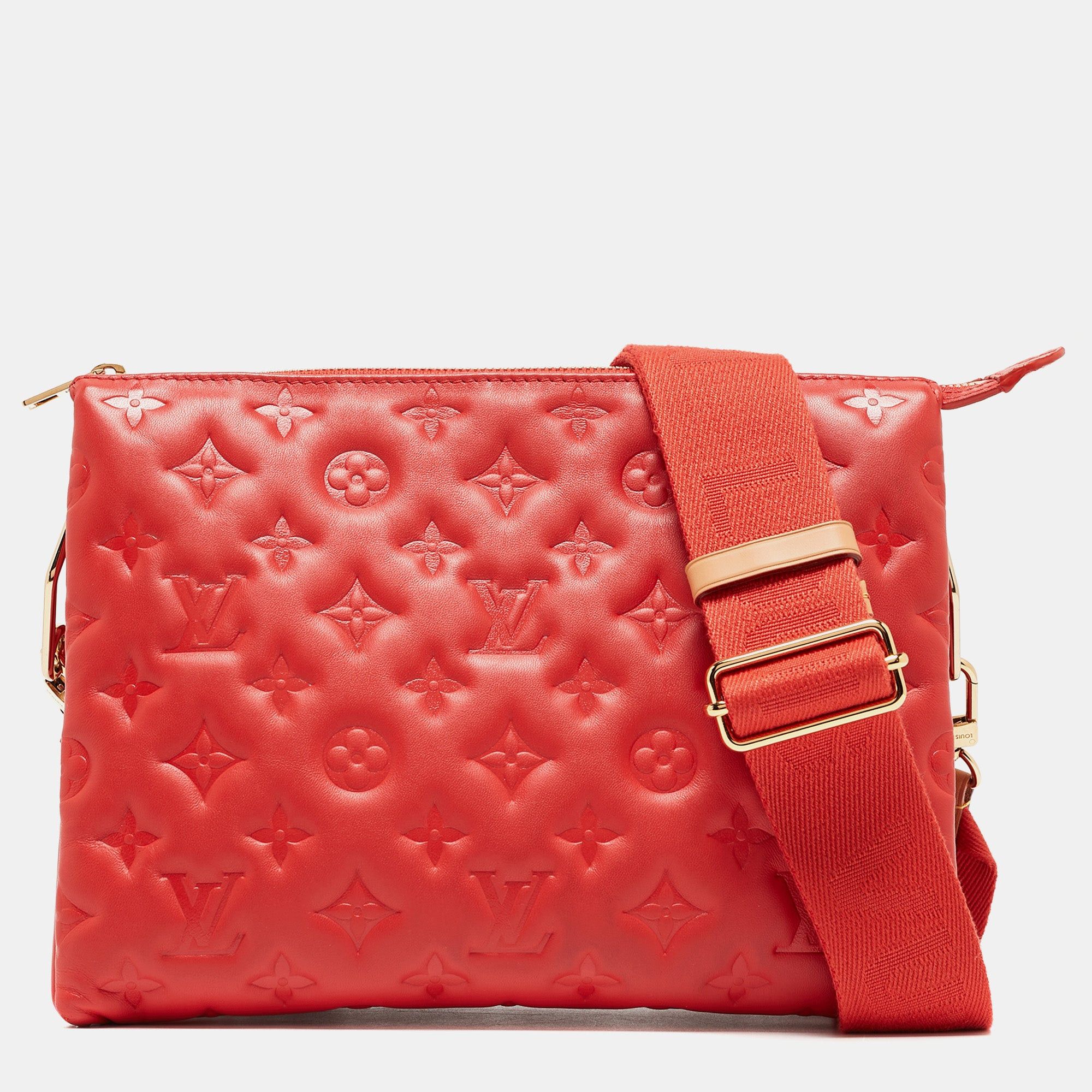 image of Louis Vuitton Wine Monogram Embossed Leather Coussin Pm Bag in Red, Women's