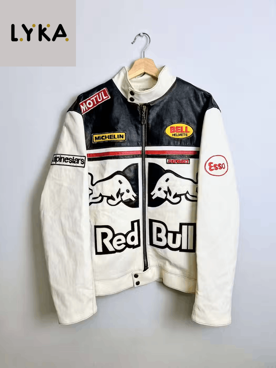 Leather Jacket Racing Red Bull RED BULL biker racing leather jacket black and white jacket Grailed