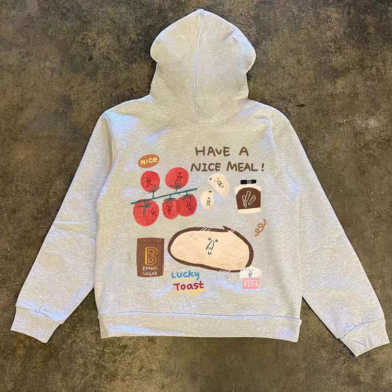 Designer × Japanese Brand Gray retro tomato pattern loose hoodie Size US L / EU 52-54 / 3 - 1 Thumbnail