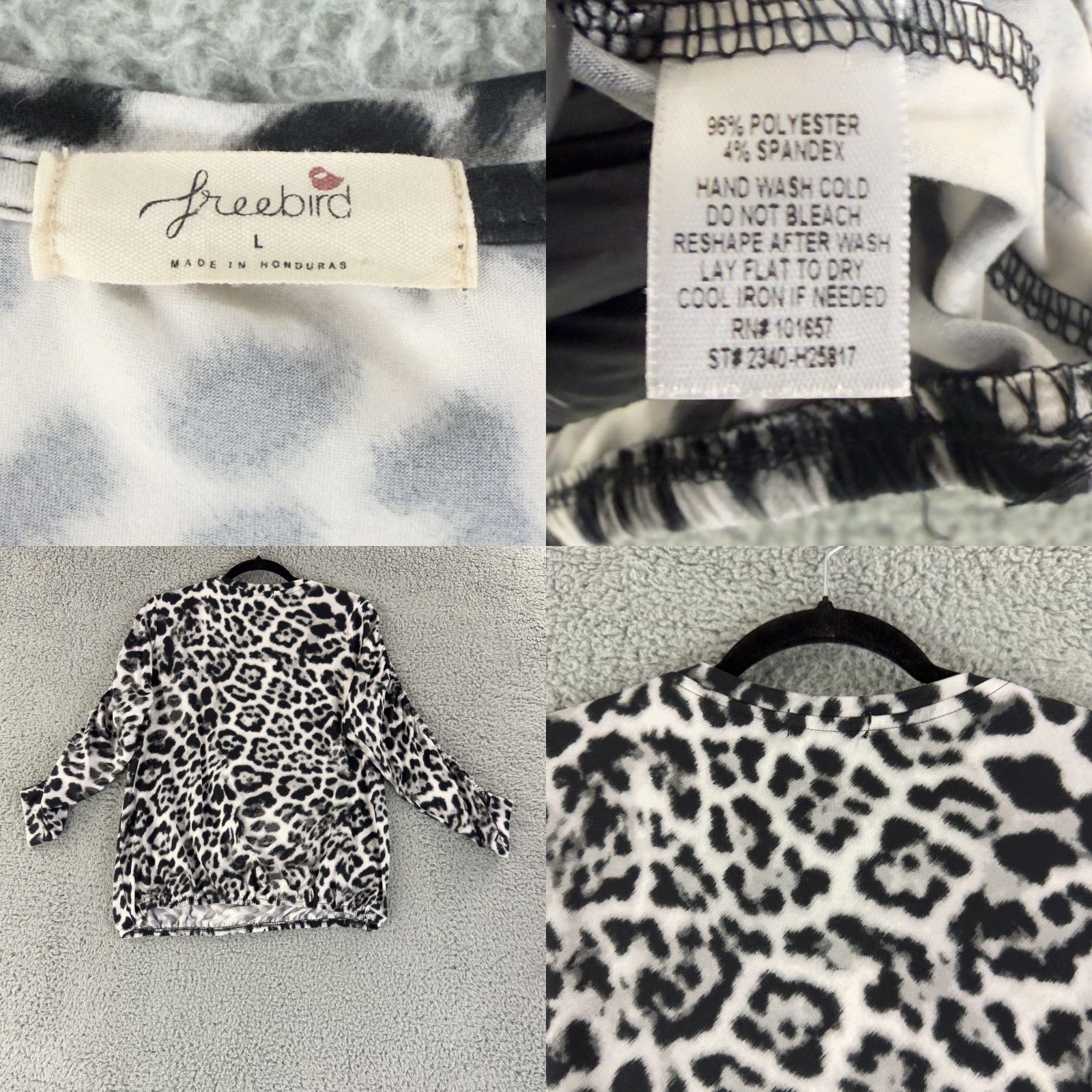 FREEBIRD Freebird Top Women Large Black Animal Print Long Sleeve Crew Neck Stretch Casual Size L / US 10 / IT 46 - 8 Thumbnail