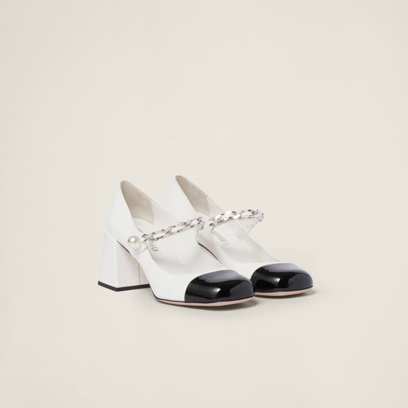 Miu Miu o1B3y1r0526 Patent Leather Pumps in White/Black Size US 7.5 / IT 37.5 - 2 Thumbnail