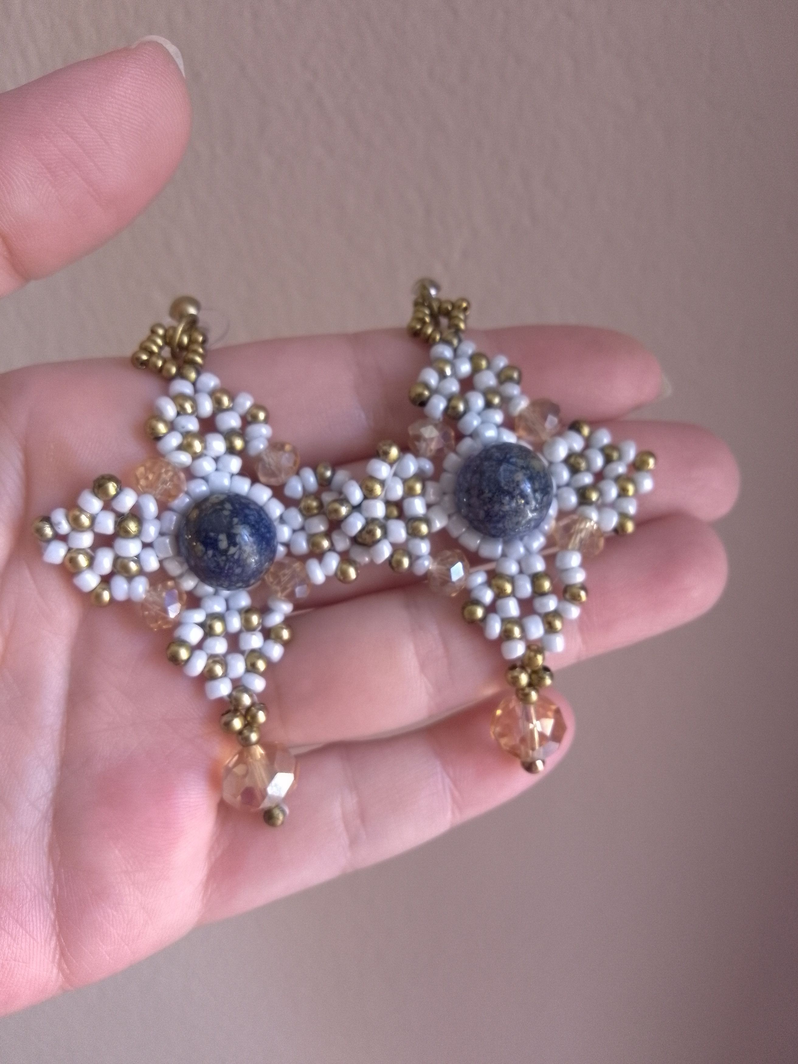 Handmade Beaded earrings natural blue Lapis lazuli gemstones Size ONE SIZE - 1 Thumbnail