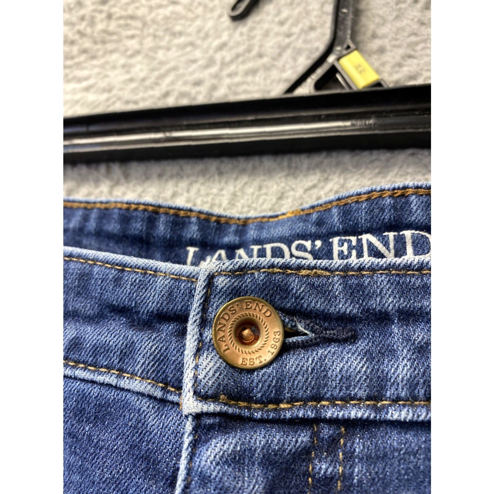 Lands' End Lands' End Jeans Women 12 Blue Dark Wash Straight Leg Zip Mid Rise Regular Inseam 25" Denim Cotton Logo Vintage No Size 34" / US 12 / IT 48 - 3 Thumbnail